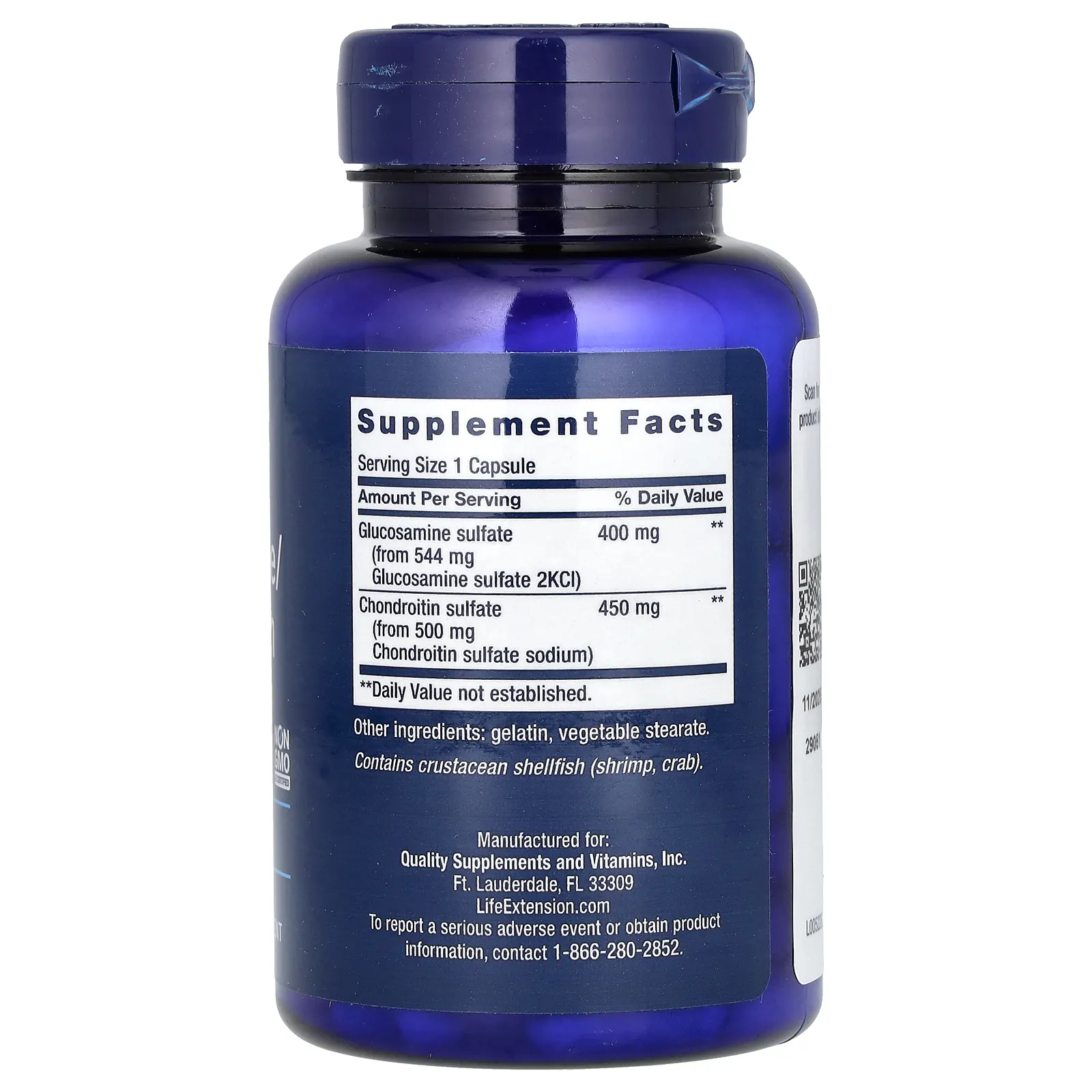 Life Extension, капсулы с глюкозамином и хондроитином, 100 капсул