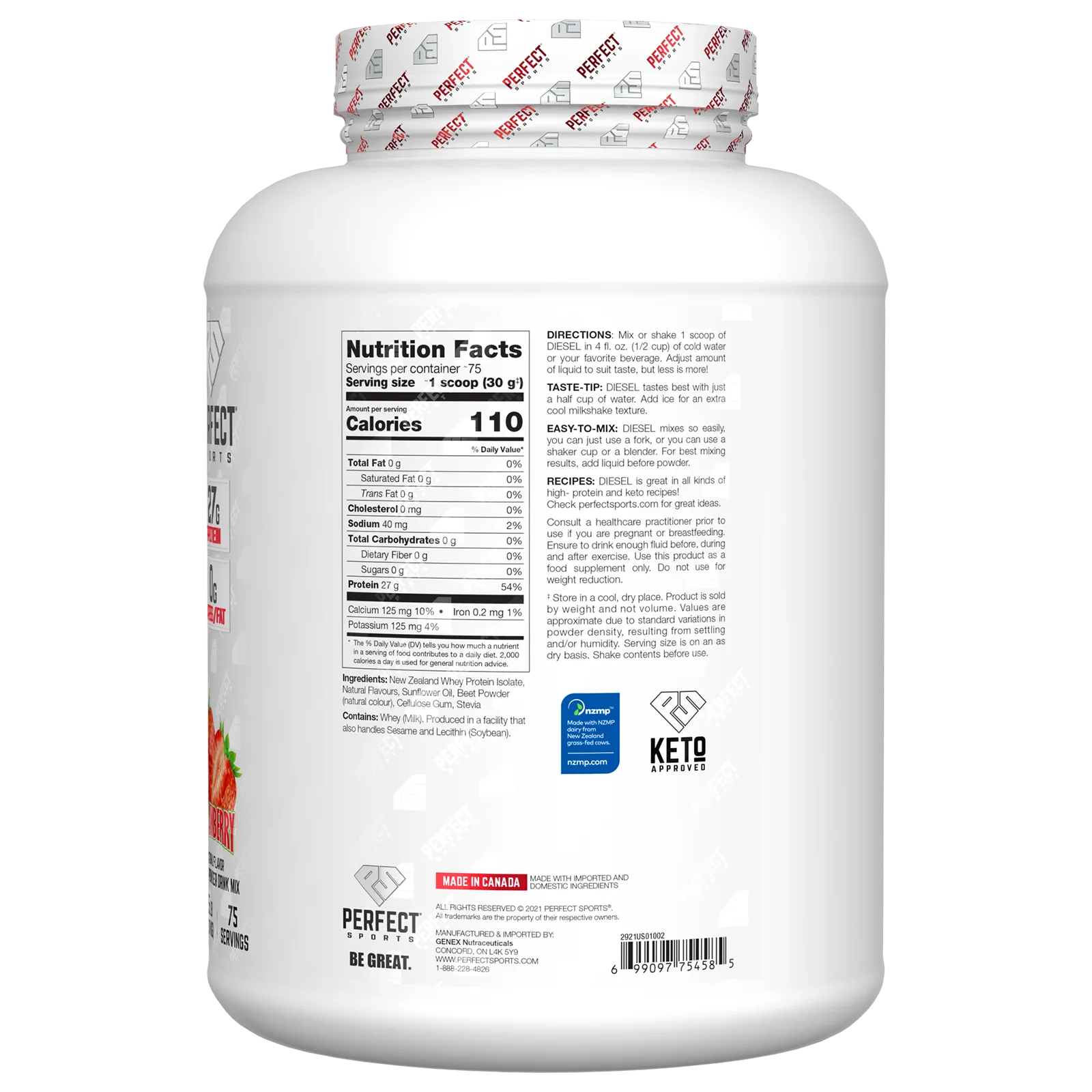 Perfect Sports, Diesel, изолят сыворотки из Новой Зеландии, клубника, 2,27 кг (5 фунтов)