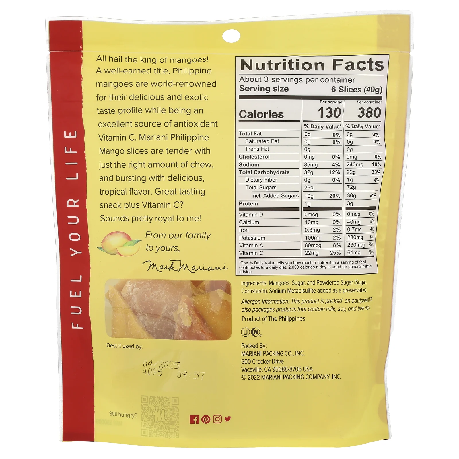 Mariani Dried Fruit, Филиппинское манго, 113 г (4 унции)