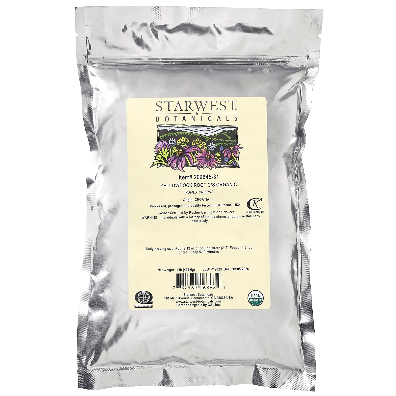 Starwest Botanicals, Органический корень желтаки C / S, 453,6 г (1 фунт)
