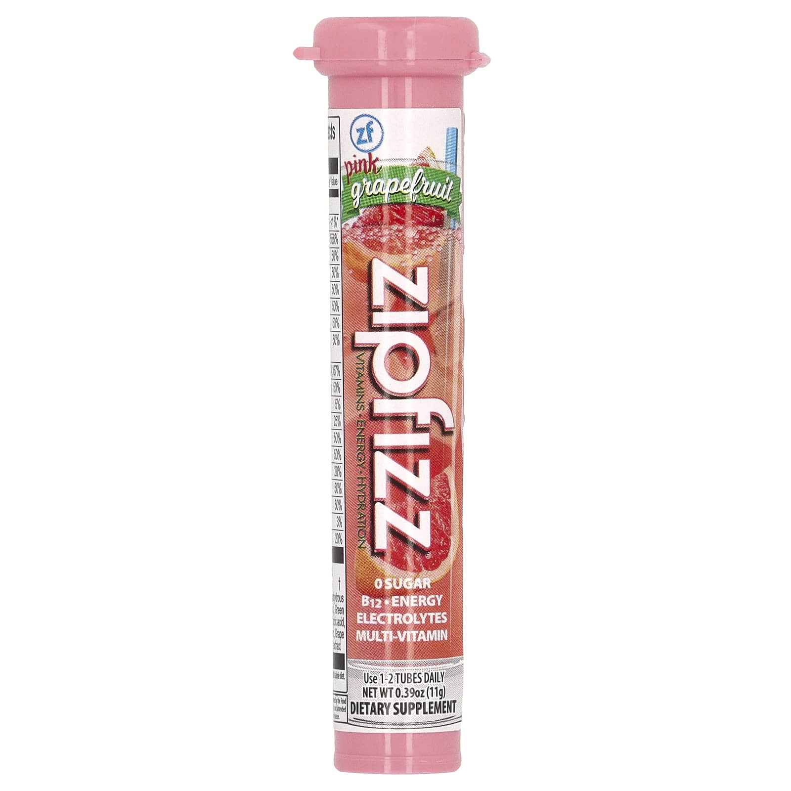 Zipfizz, Энергетическая смесь для здорового спорта с витамином B12, розовый грейпфрут, 20 тюбиков по 11 г (0,39 унции)