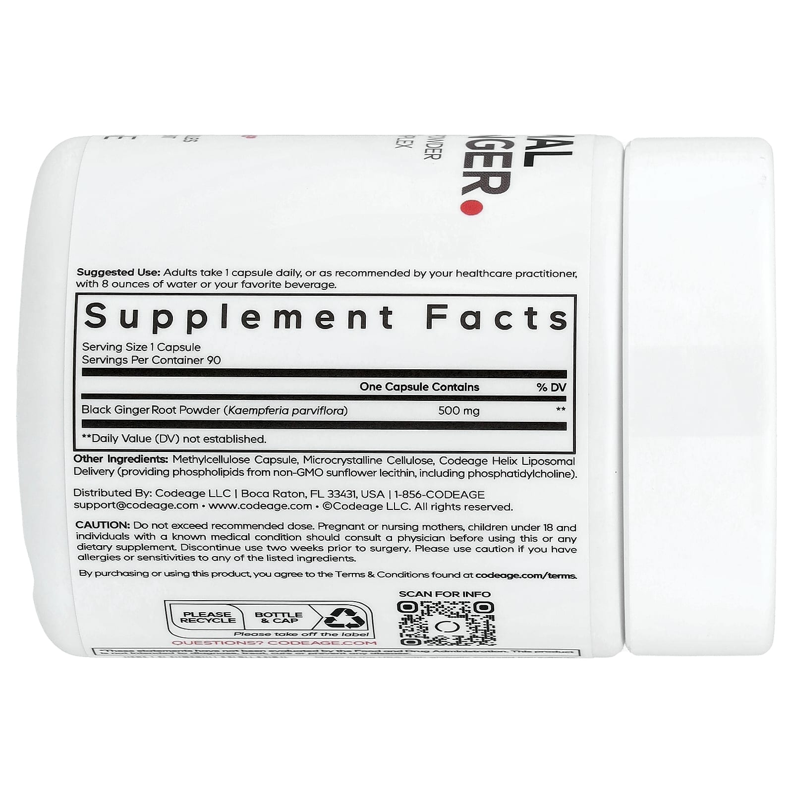 Codeage, липосомальный черный имбирь, 90 растительных капсул (500 мг в 1 капсуле)