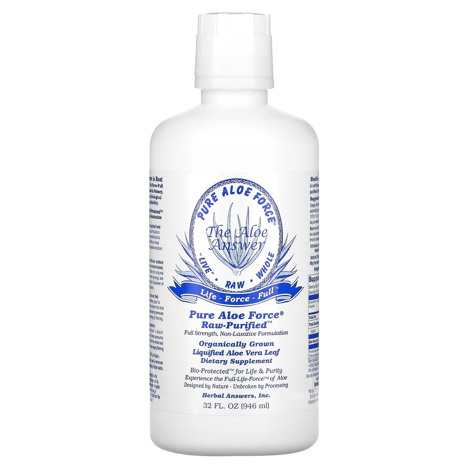 Herbal Answers, Pure Aloe Force, жидкие листья алоэ вера, 946 мл (32 жидк. Унции)