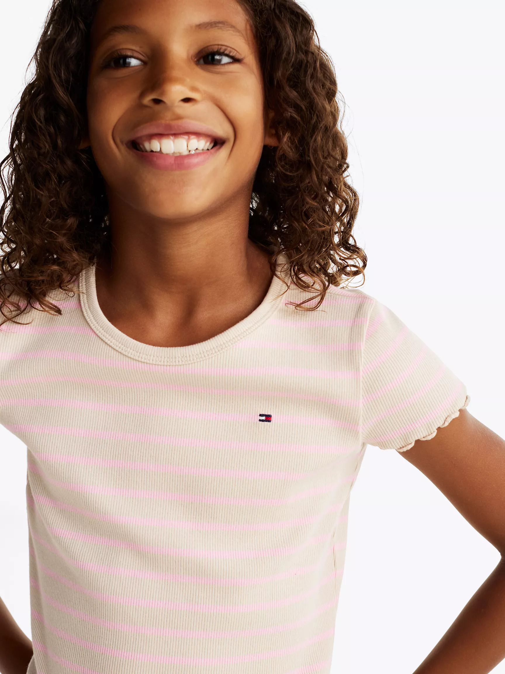 Топ для девочек Tommy Hilfiger, Детская полосатая футболка в рубчик с волнистым краем