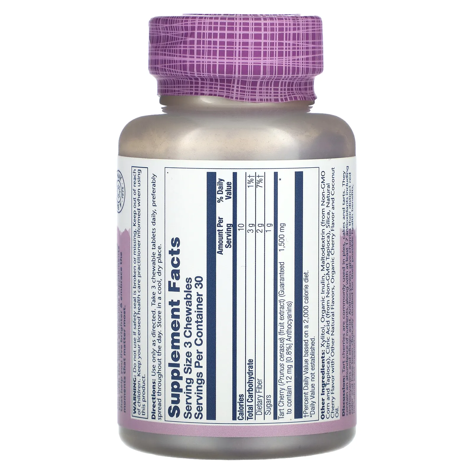 Solaray, Vital Extracts, вишня, натуральная вишня, 1500 мг, 90 жевательных таблеток (500 мг в 1 жевательной таблетке)