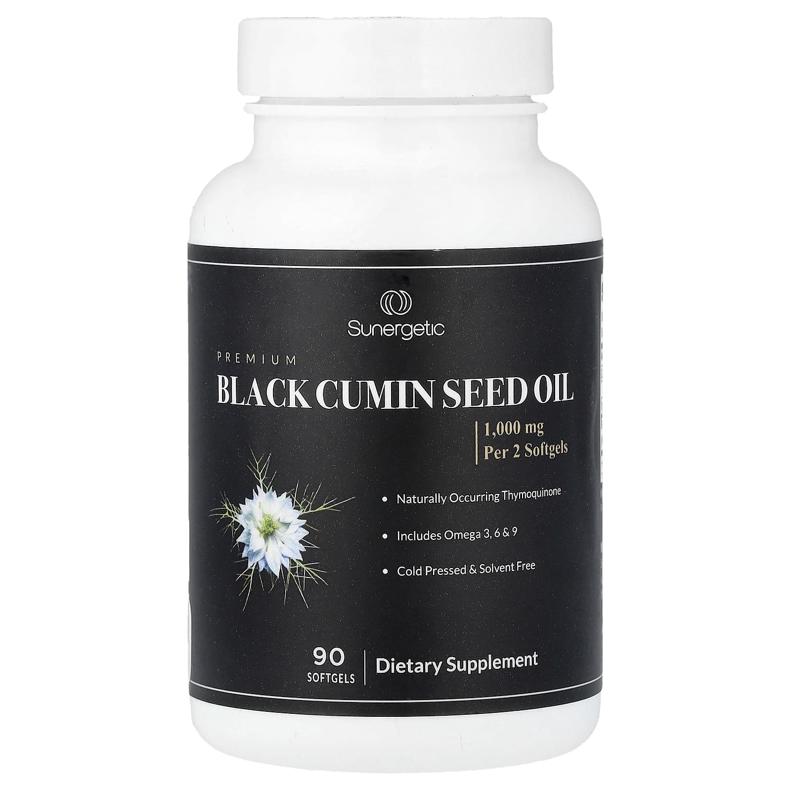 Sunergetic, масло из семян черного тмина премиального качества, 90 капсул (500 мг в каждой)