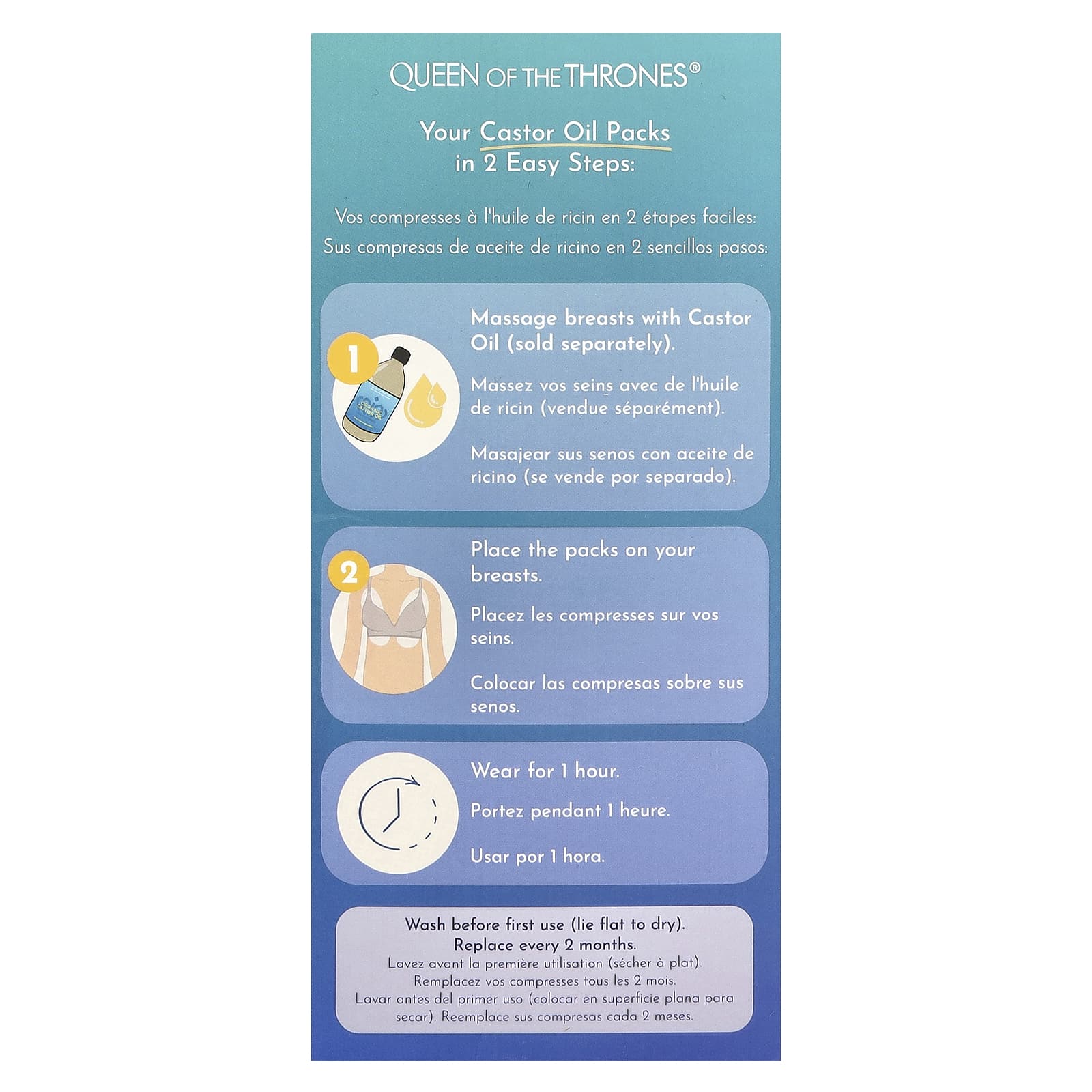 Queen of the Thrones, Касторовое масло, для больших грудей, 2 шт.