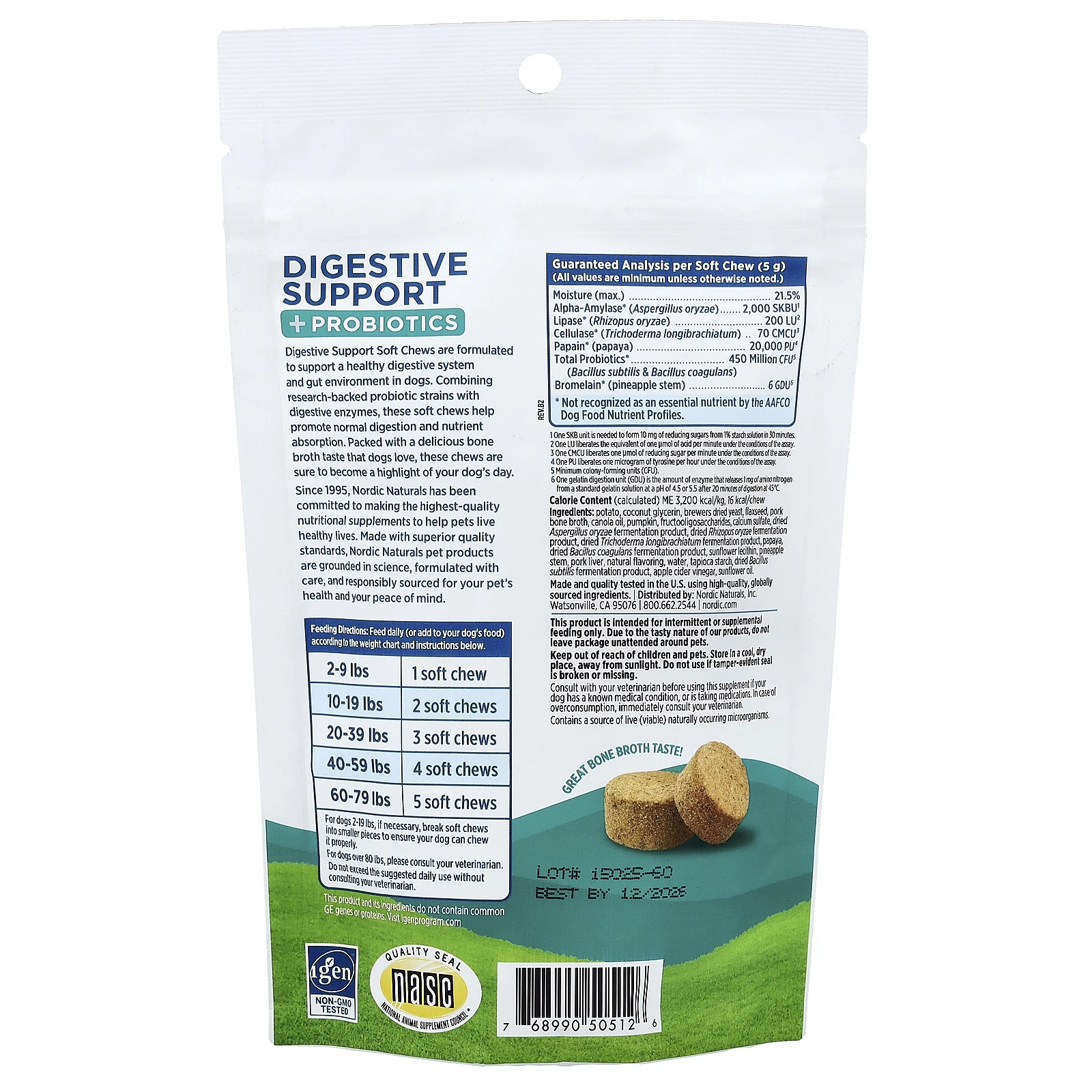 Nordic Naturals, поддержка пищеварения с пробиотиками, костный бульон для собак, 30 жевательных таблеток, 150 г (5,29 унции)