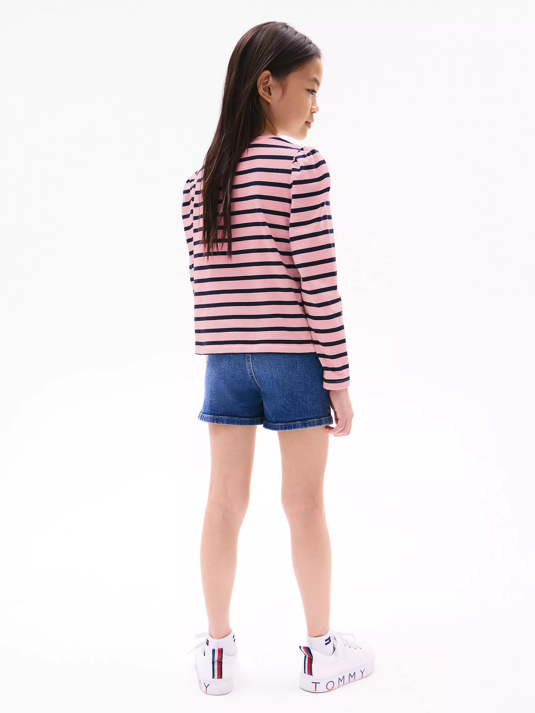 Футболка для девочек Tommy Hilfiger, Детская футболка в полоску с объемными плечами