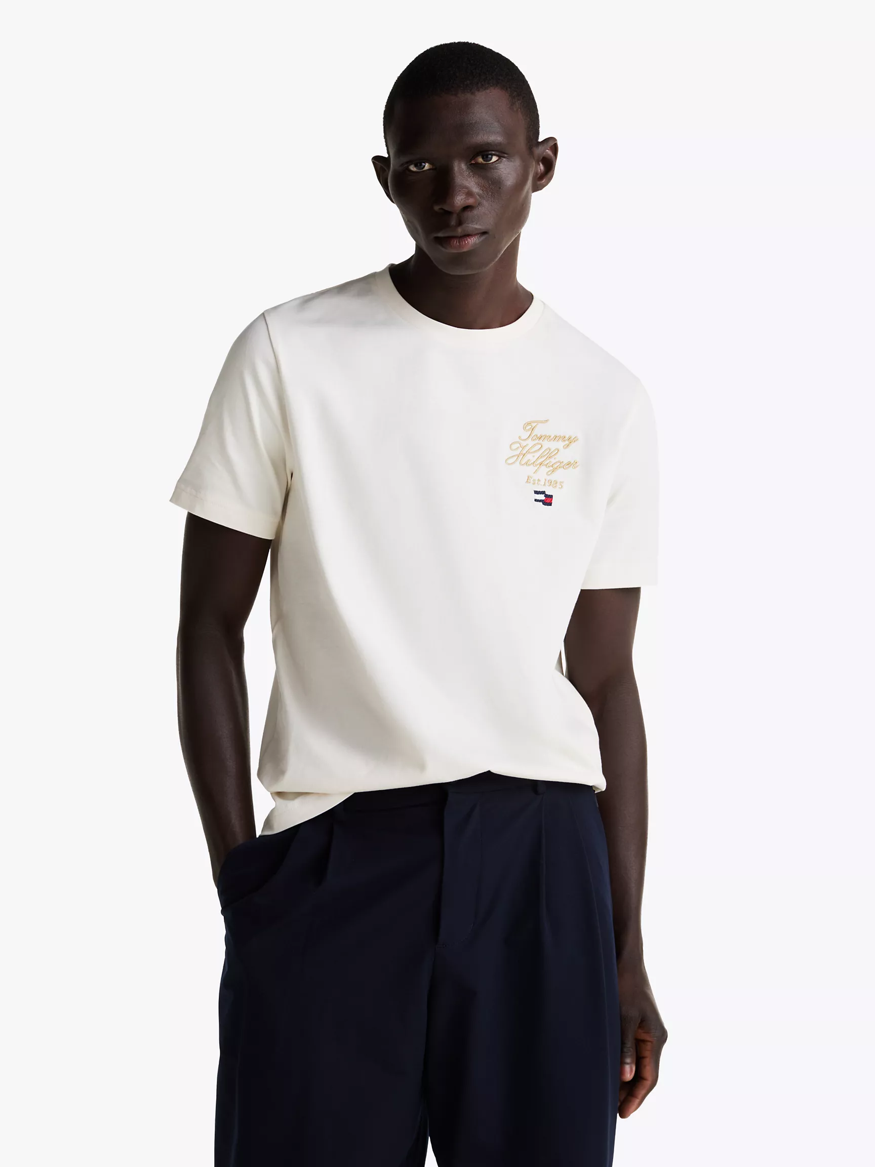 Мужская футболка Tommy Hilfiger, Футболка с вышитым логотипом Hilfiger в виде надписи