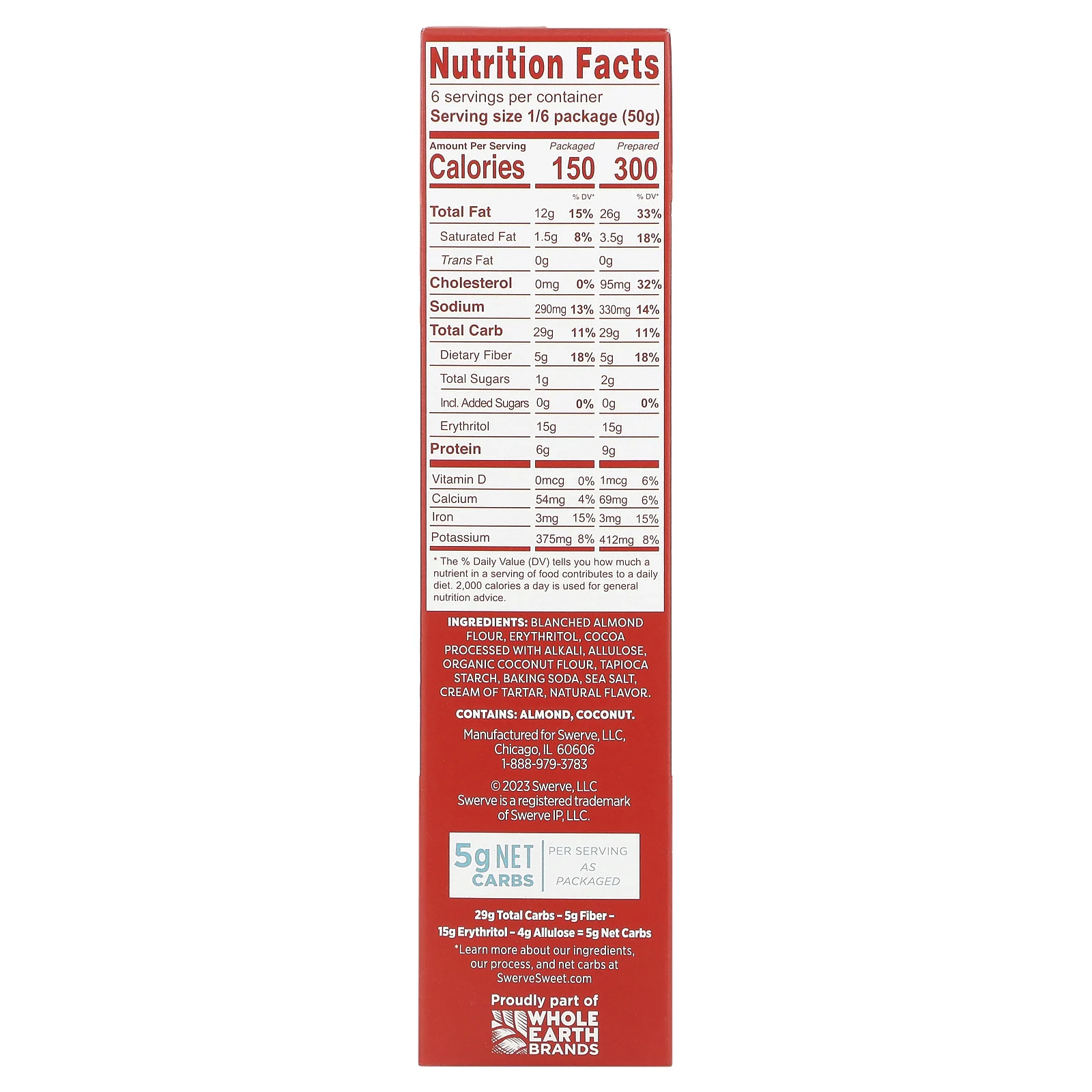 Swerve, смесь для шоколадного торта, подходящая для кетодиеты, 300 г (10,6 унции)