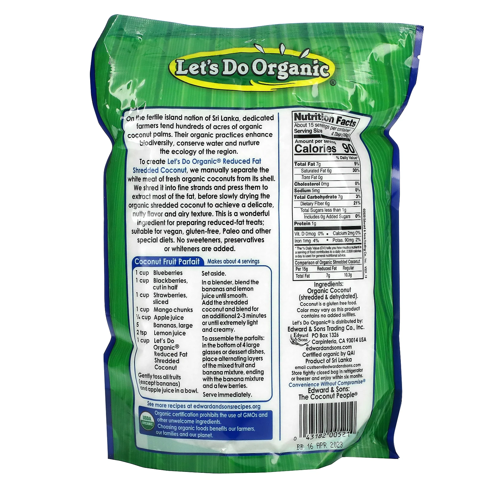 Edward & Sons, 100% органический измельченный кокос, без сахара и с пониженным содержанием жиров, 8,8 унции (250 г)