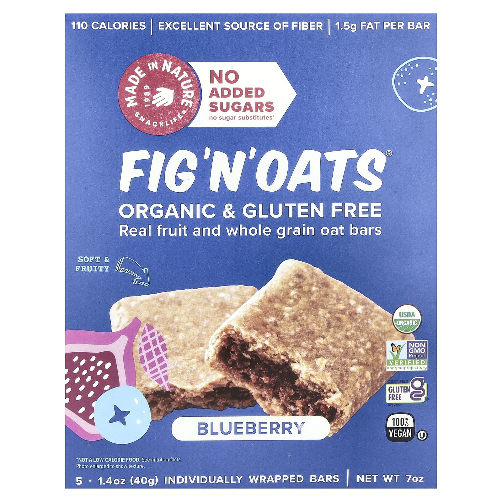 Made in Nature, Fig 'N' Oats®, голубика, 5 батончиков в индивидуальной упаковке, 40 г (1,4 унции) каждый