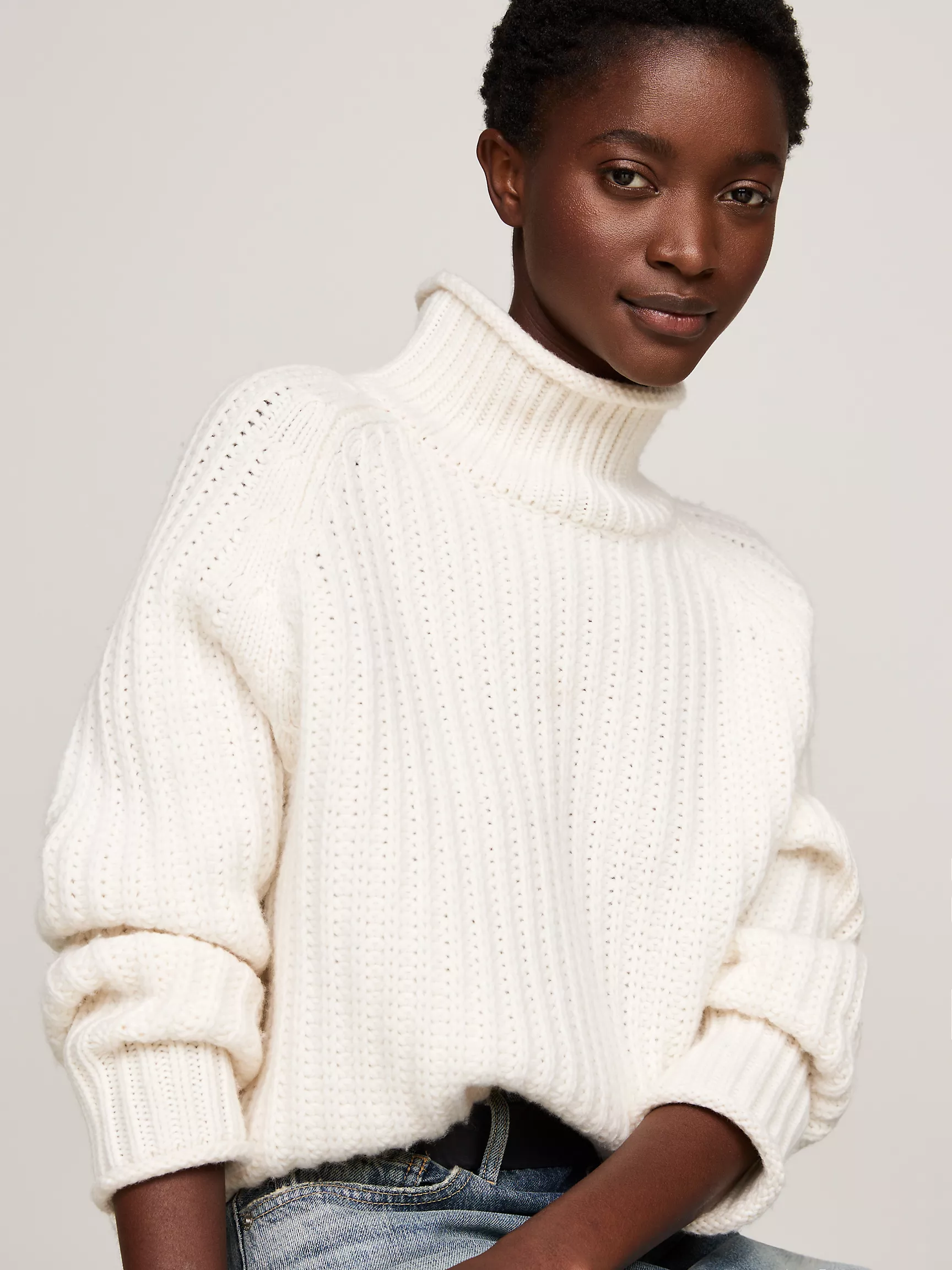 Женский свитер Tommy Hilfiger, Свободный шерстяной свитер с высоким воротником