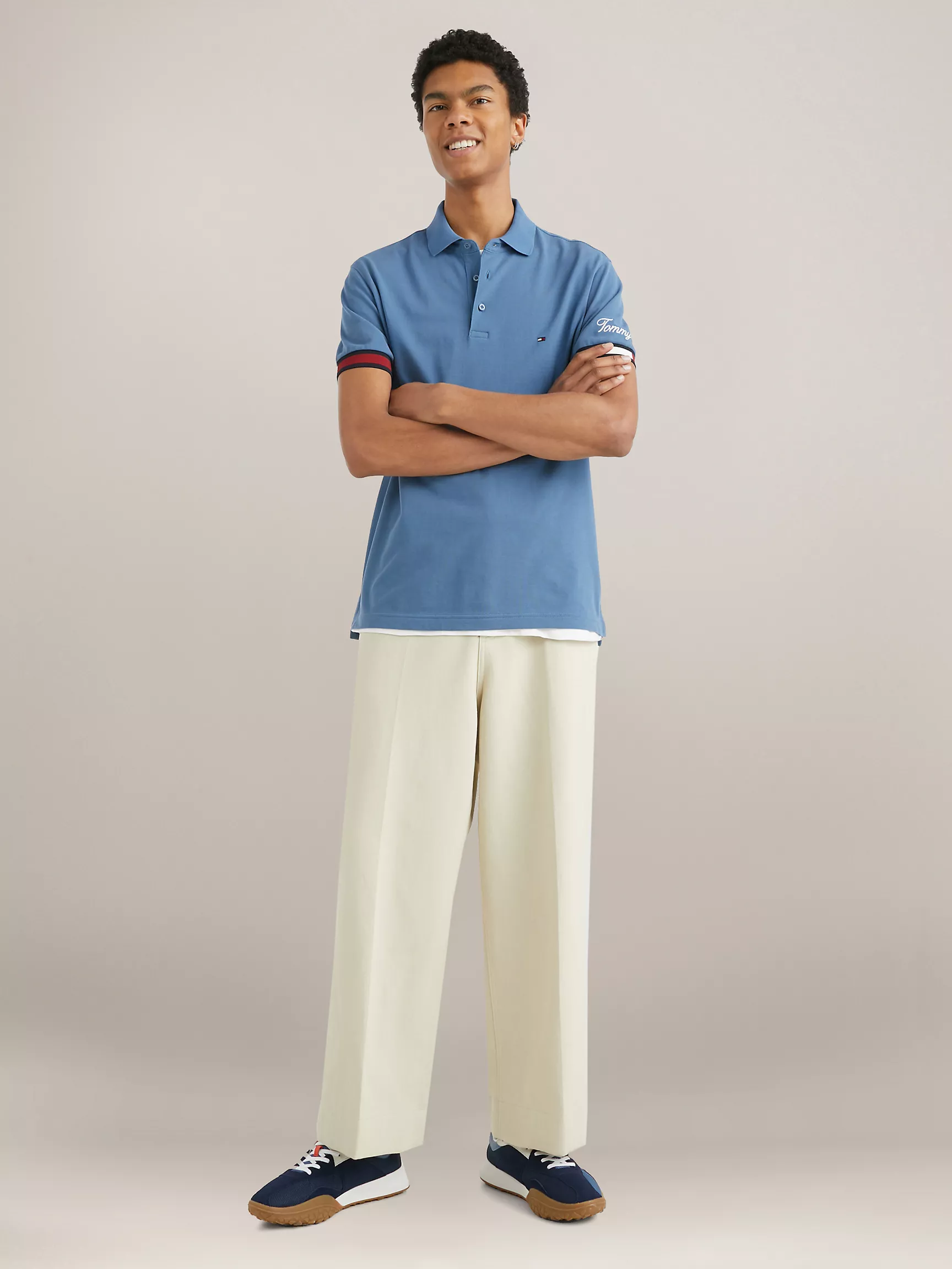 Мужское поло Tommy Hilfiger, Приталенное поло с логотипом флага на манжетах