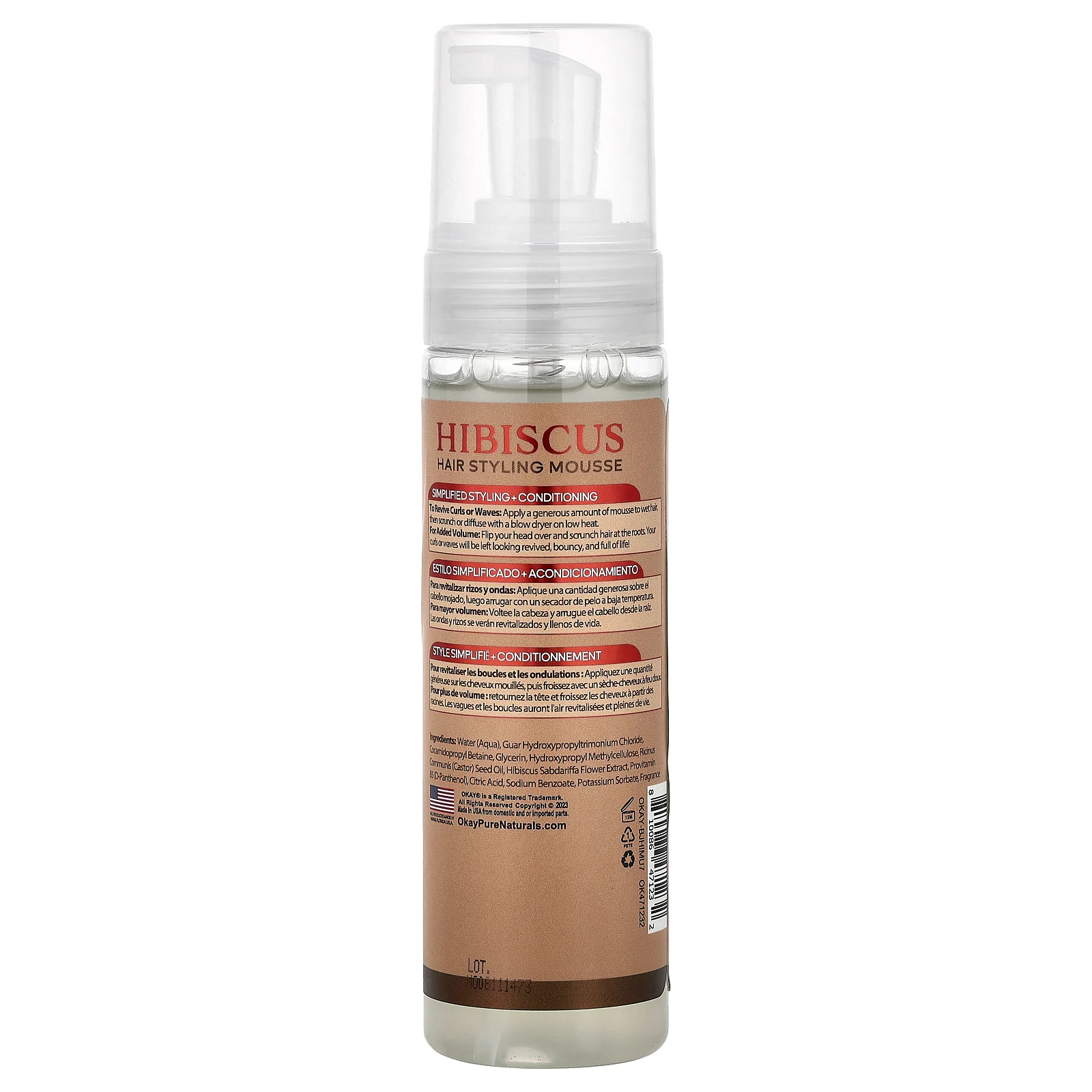 Okay Pure Naturals, Black Jamaican Castor Oil®, мусс для укладки волос, гибкая фиксация, для сухих и поврежденных локонов, гибискус, 221 мл (7,5 унции)