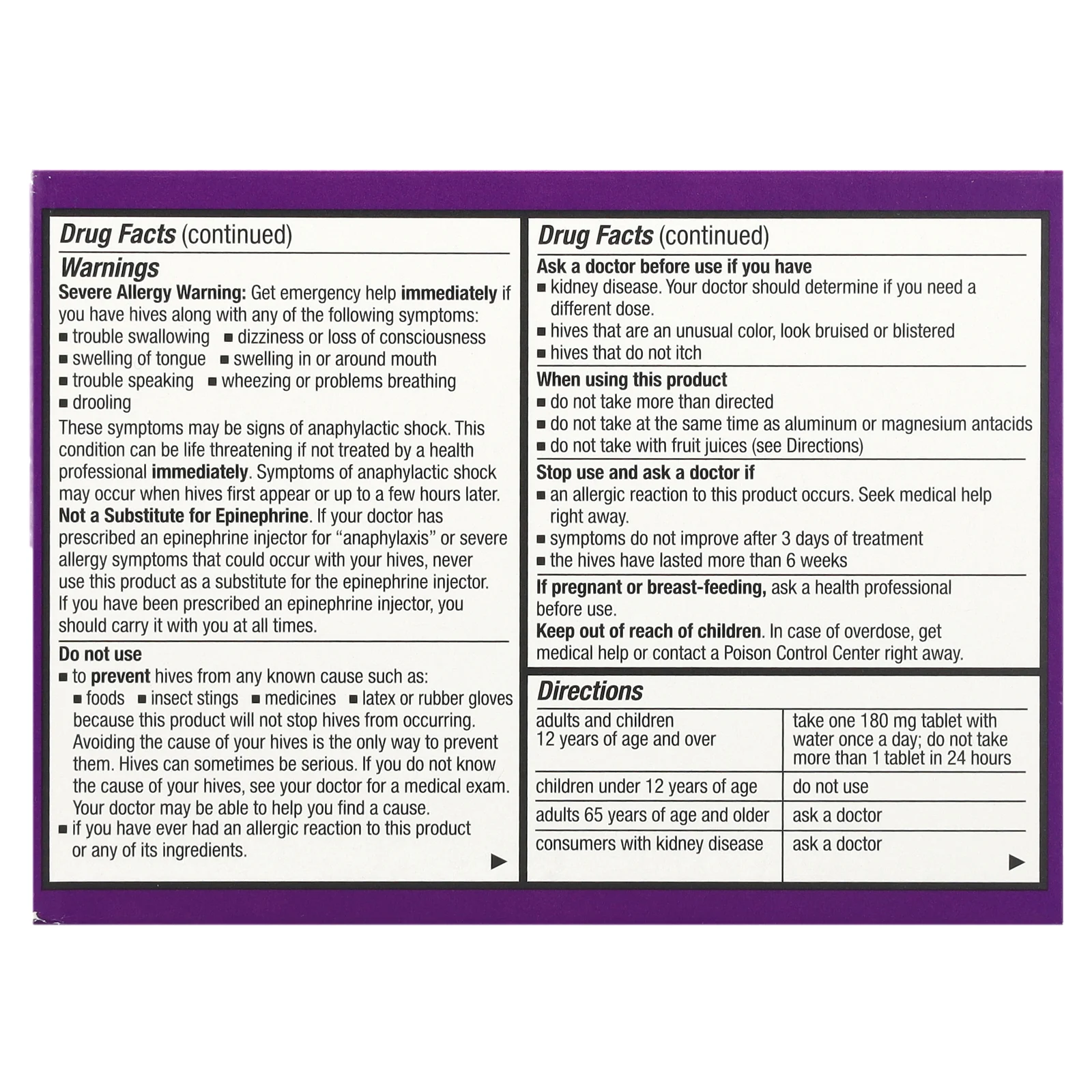 Allegra, Hives 24 HR, 30 таблеток