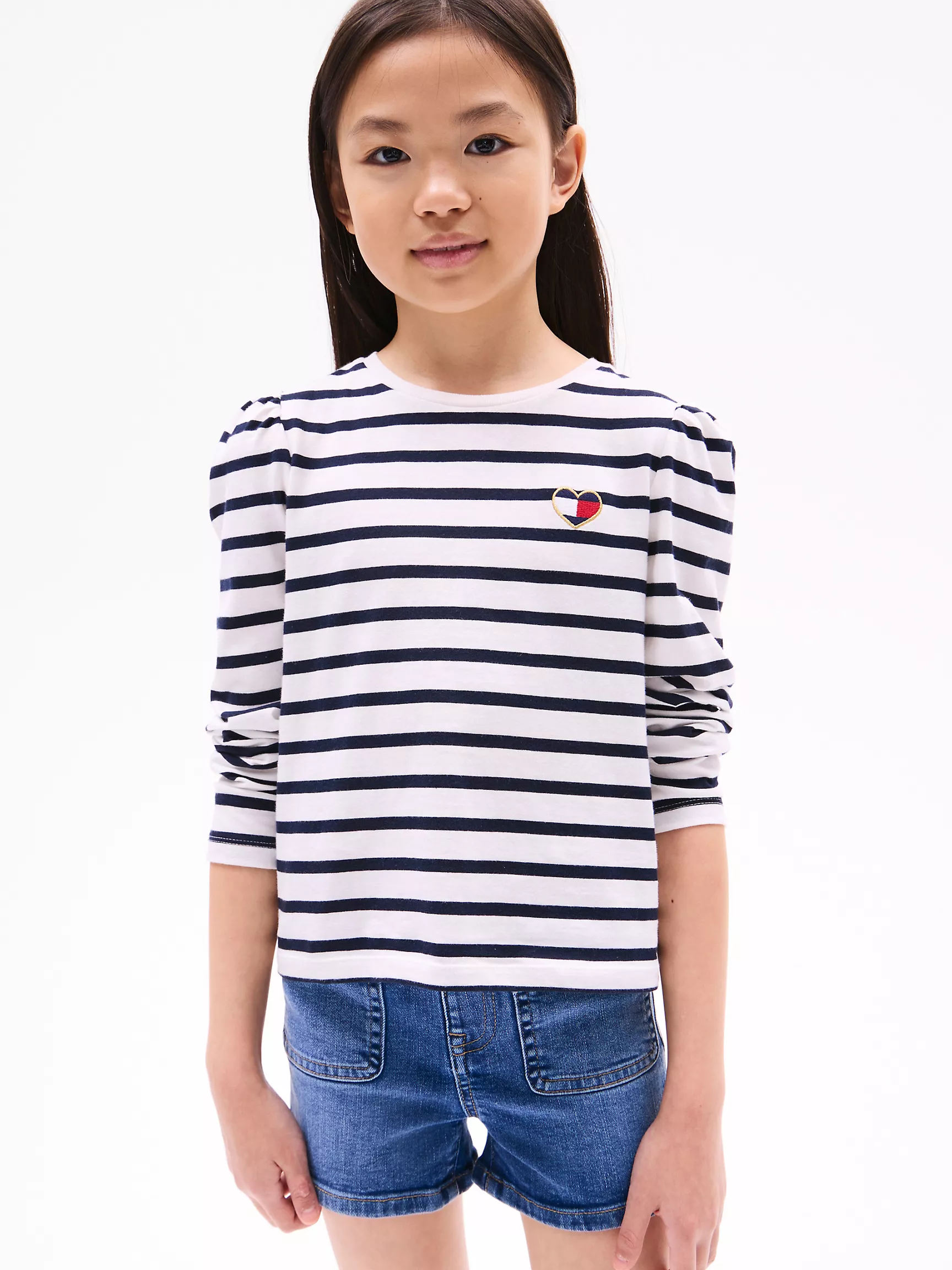 Футболка для девочек Tommy Hilfiger, Детская футболка в полоску с объемными плечами