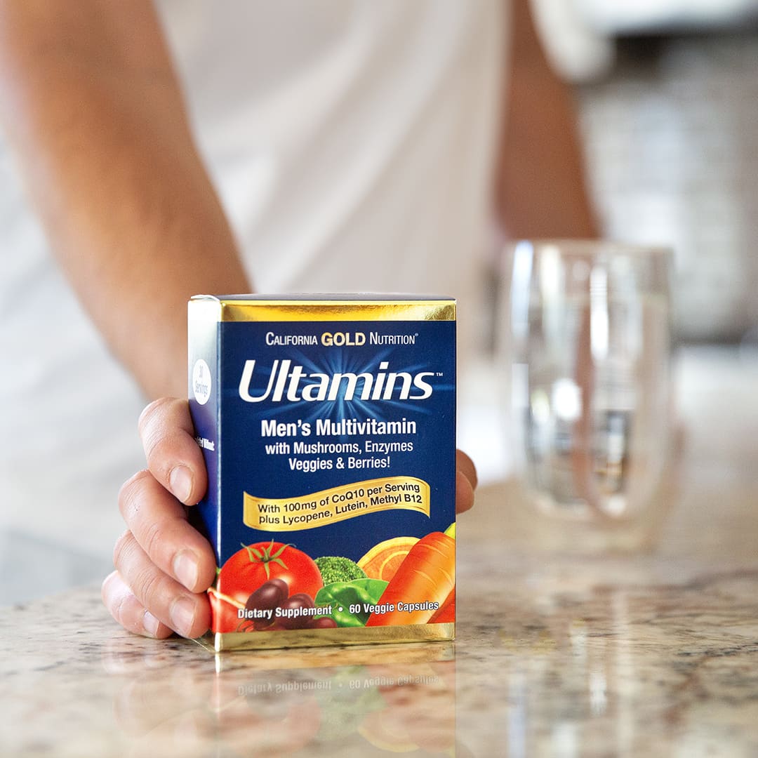 California Gold Nutrition, Ultamins, мультивитаминный комплекс для мужчин с коэнзимом Q10, грибами, ферментами, овощами и ягодами, 60 растительных капсул