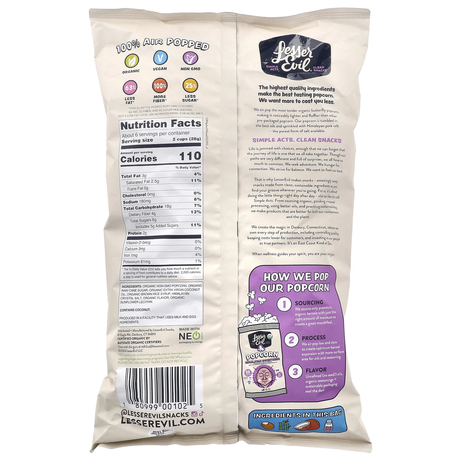 LesserEvil, Попкорн, гималайская сладость, 181 г (6,4 унции)