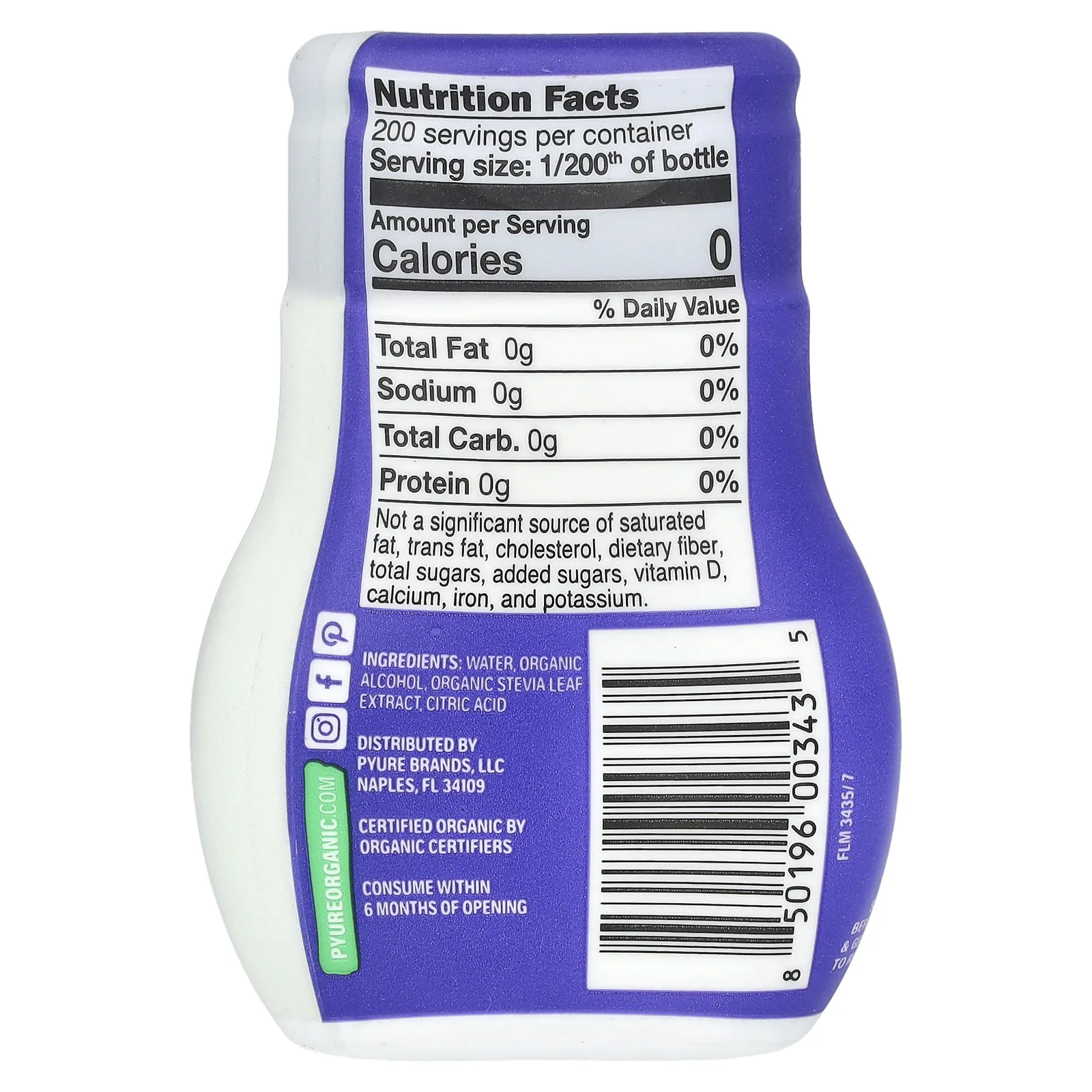 Pyure, органический жидкий подсластитель стевия, сахарозаменитель, подходит для кетодиеты, 53 мл (1,8 жидк. унции)