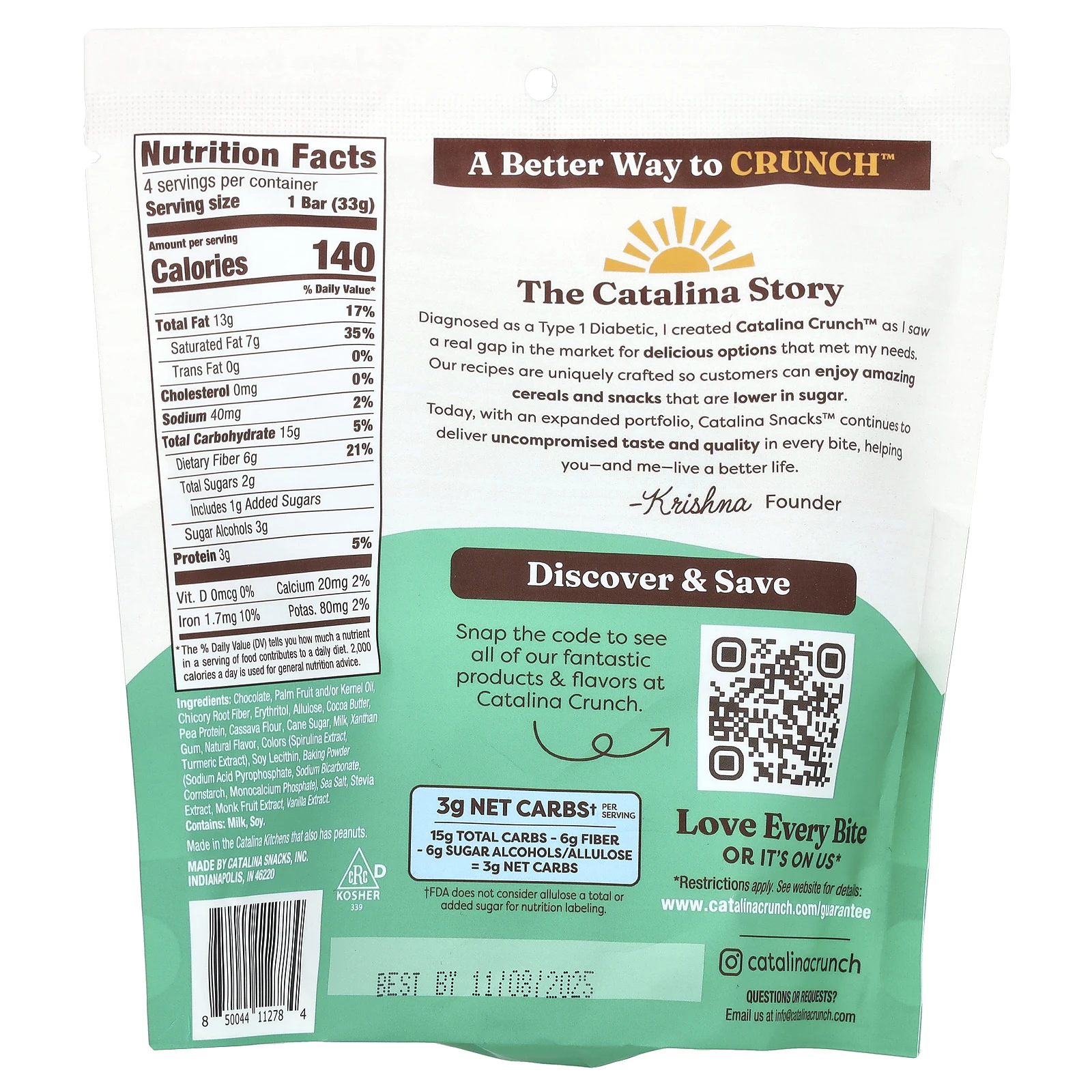 Catalina Crunch, Шоколадное печенье, мята, 4 плитки, 33 г (1,16 унции)