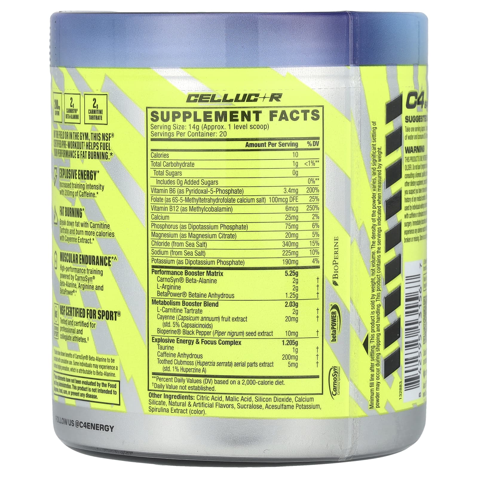 Cellucor, C4 Sport, Ripped, предтренировочная добавка, конус для суставов, 280 г (9,9 унции)