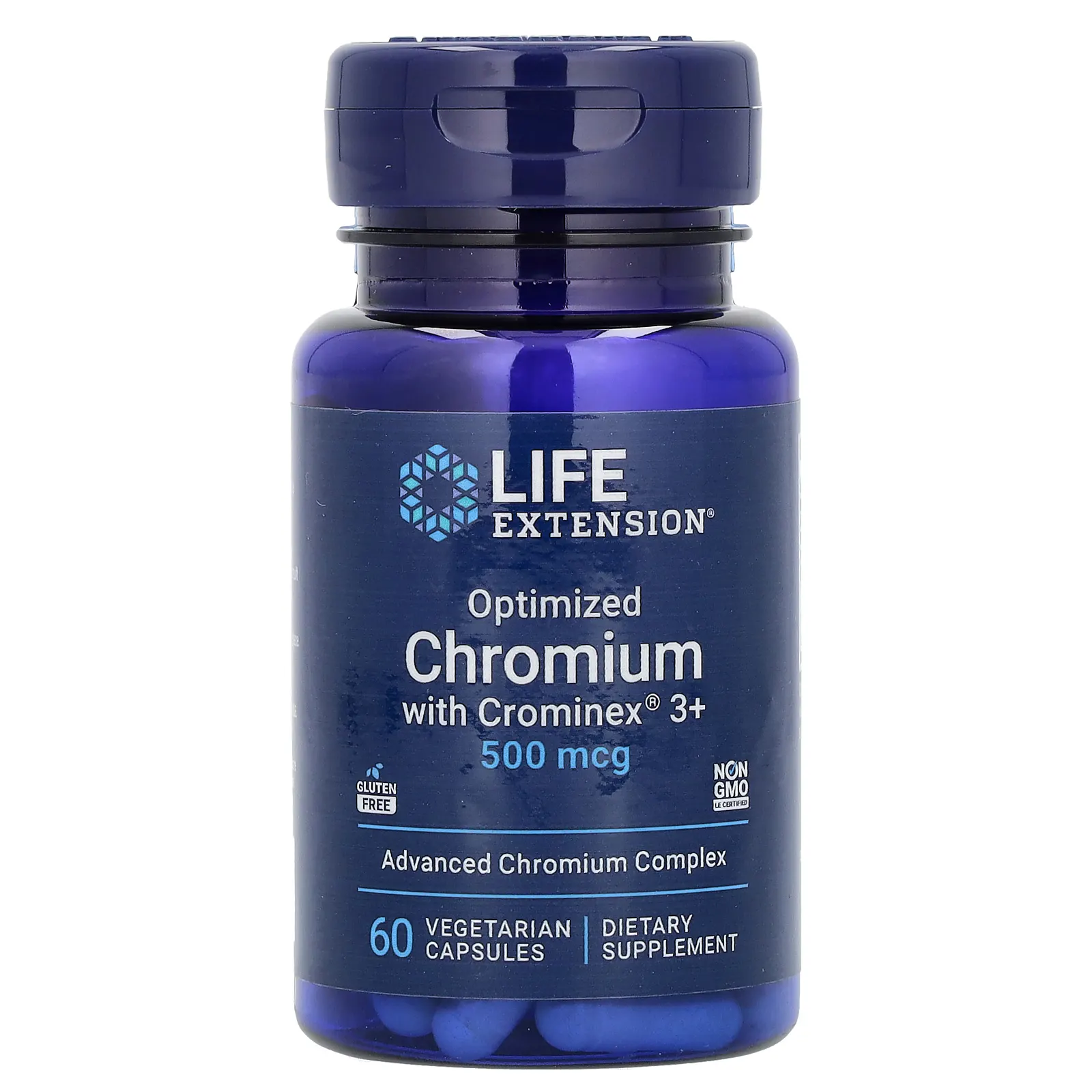 Life Extension, оптимизированный хром с Crominex 3+, 500 мкг, 60 вегетарианских капсул