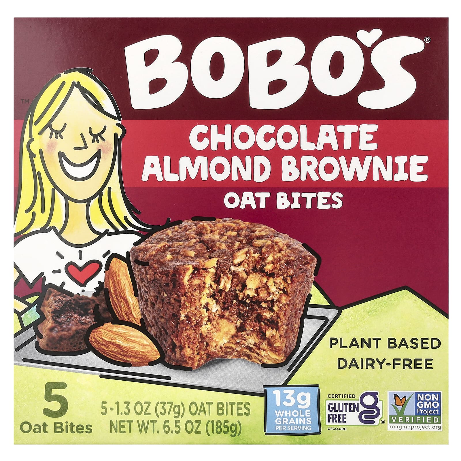 Bobo's Oat Bars, Овсяные кусочки с шоколадом и миндалем, 5 кусочков по 37 г (1,3 унции)