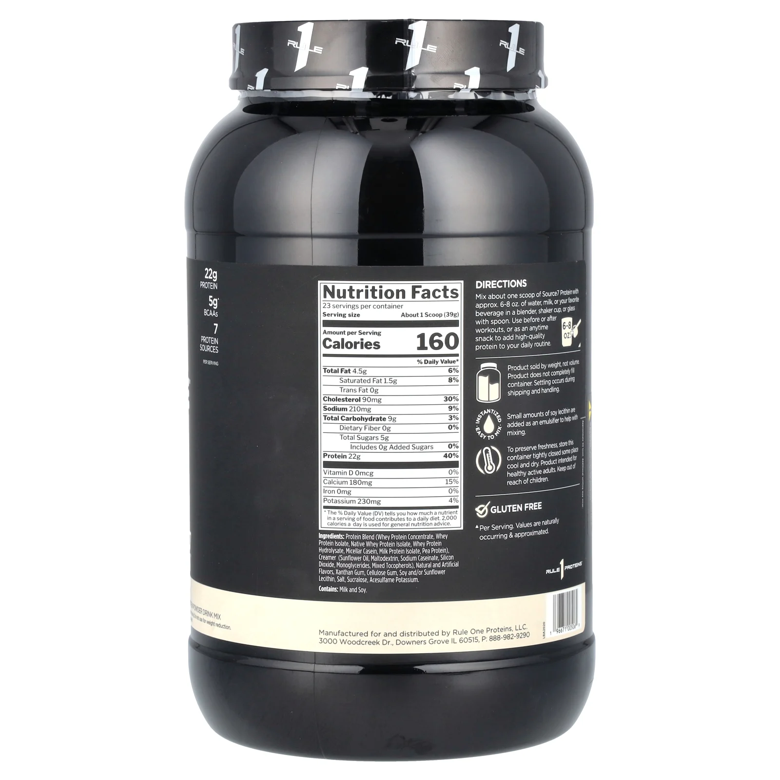 Rule One Proteins, Source7, протеиновая смесь для приготовления напитка, со вкусом ванили, 897 г (1,98 фунта)