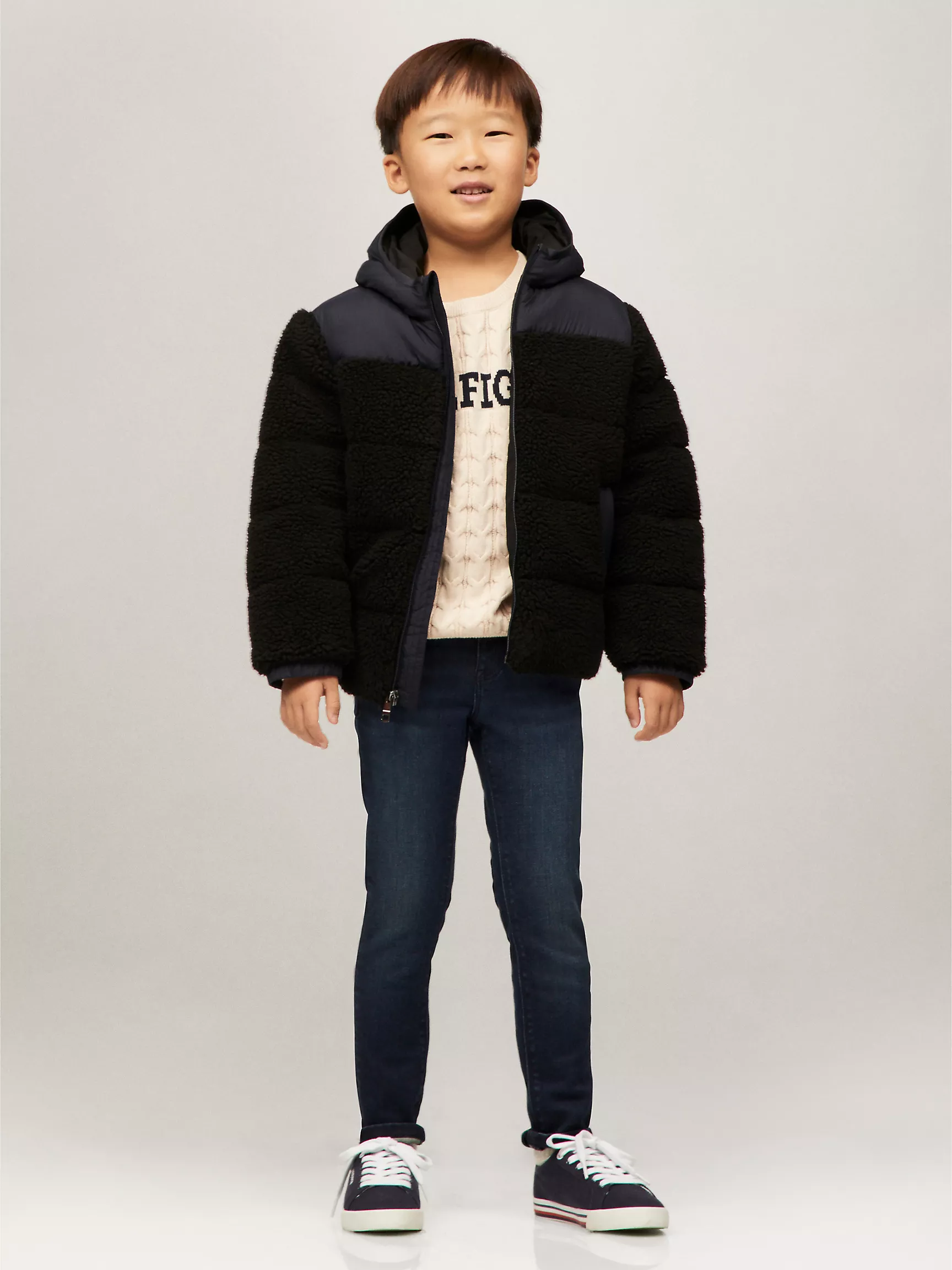 Куртка для мальчика Tommy Hilfiger, Детский комбинированный пуховик с капюшоном