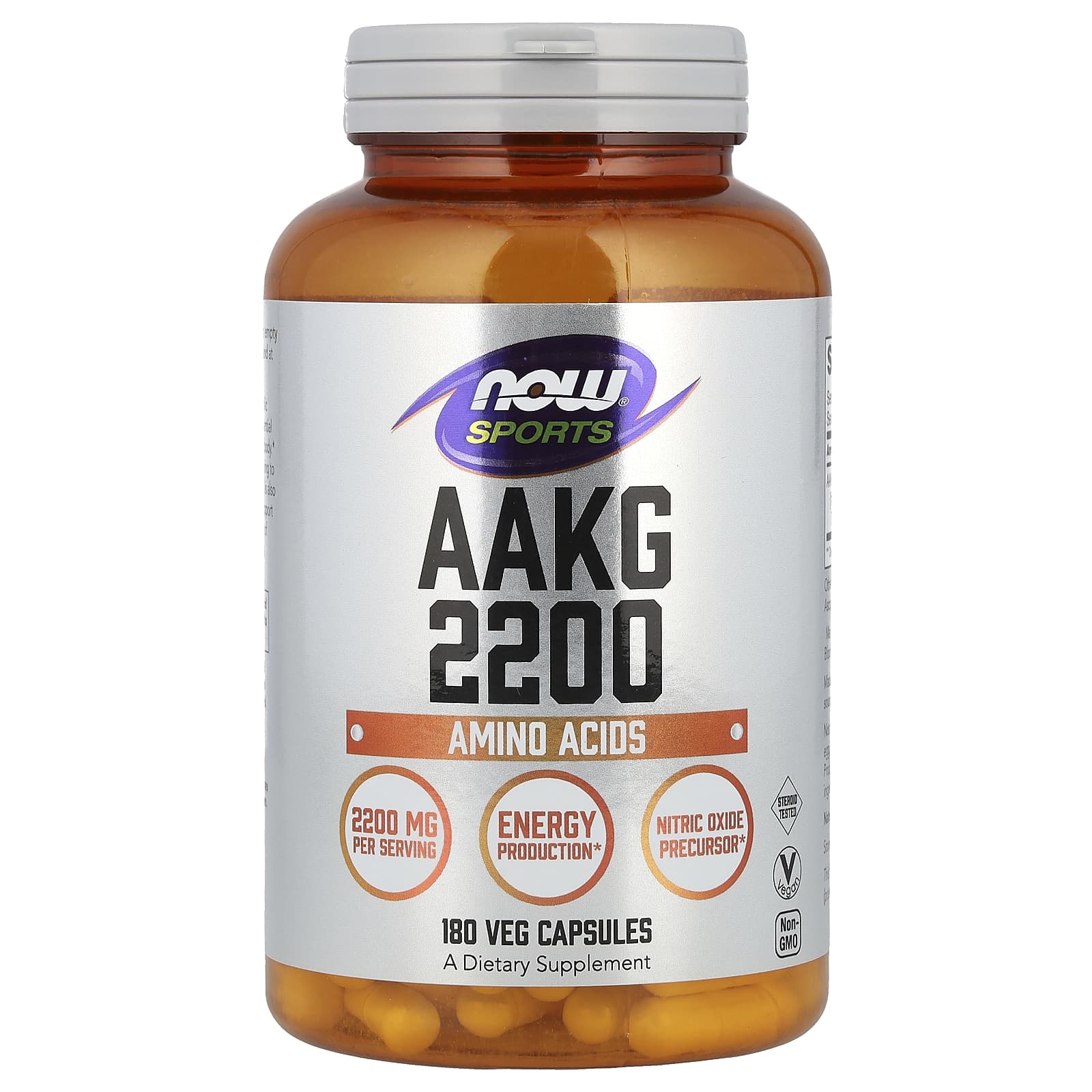 NOW Foods, AAKG 2200, 2200 мг, 180 растительных капсул (550 мг на капсулу)