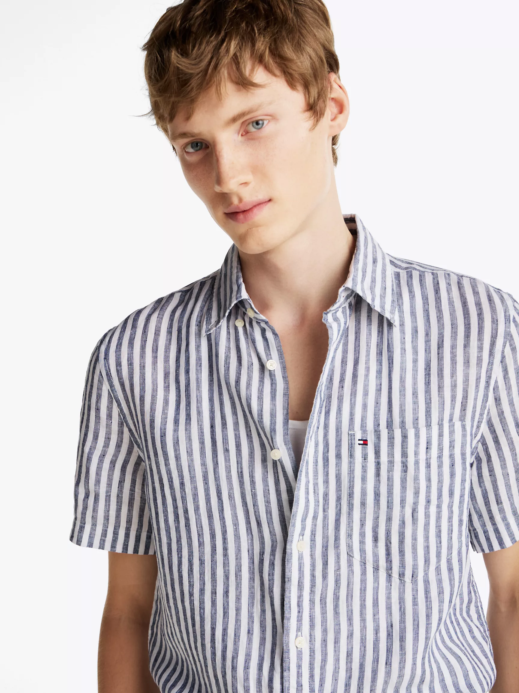 Мужская рубашка Tommy Hilfiger, Стандартная рубашка в полоску из окрашенного льна