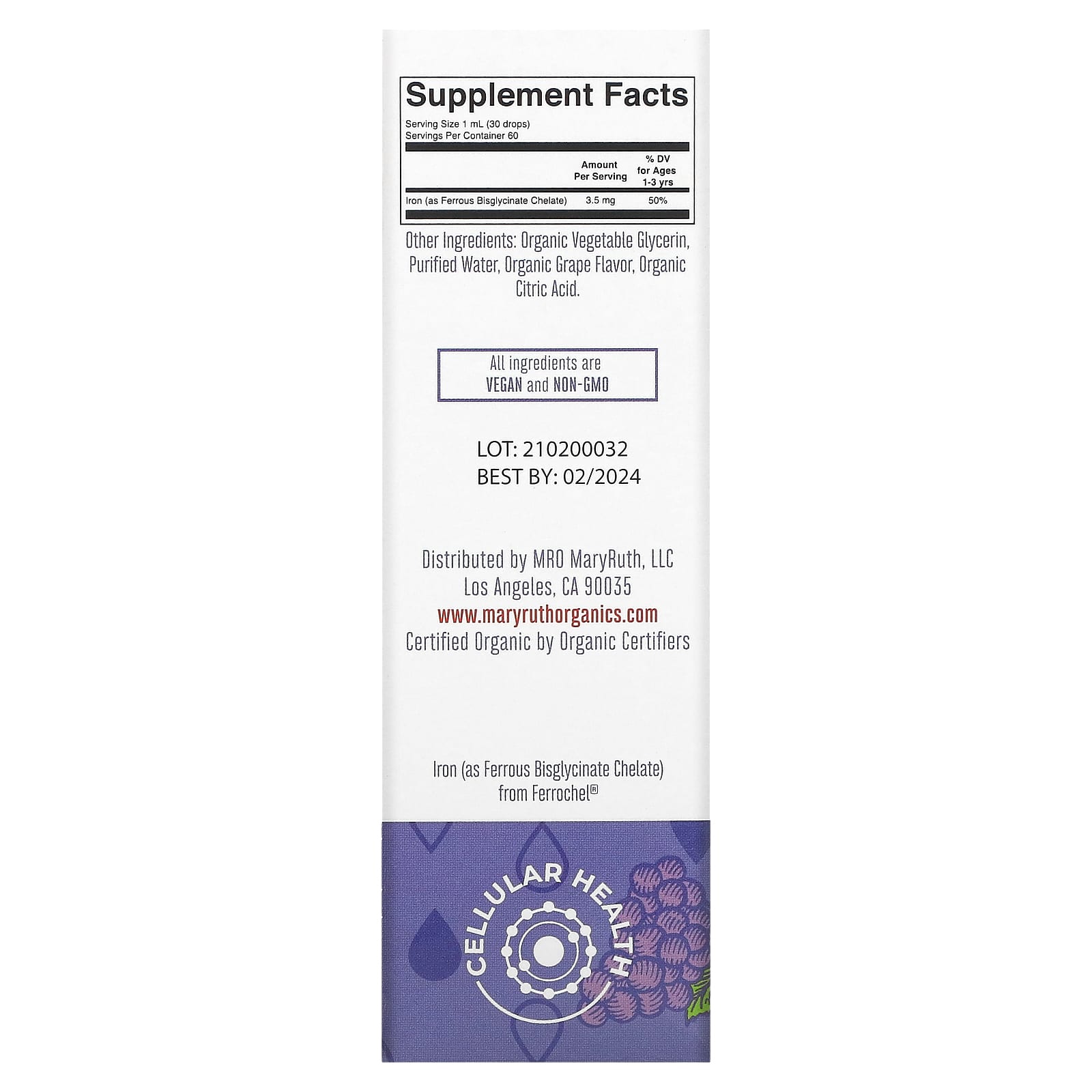 MaryRuth's, Органические жидкие капли с железом для малышей, для детей от 1 до 3 лет, с виноградом, 60 мл (2 жидк. Унции)