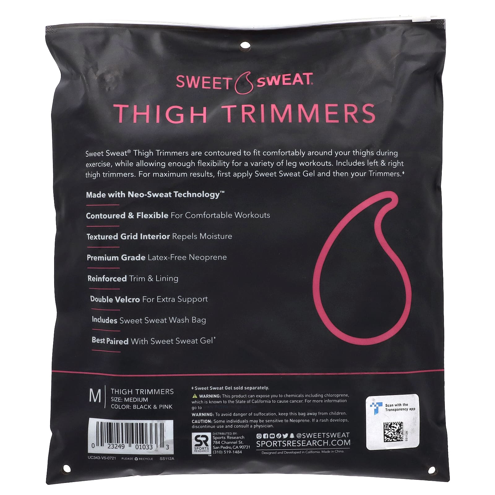 Sports Research, Sweet Sweat, триммеры для бедер, средние, розовые, 1 пара