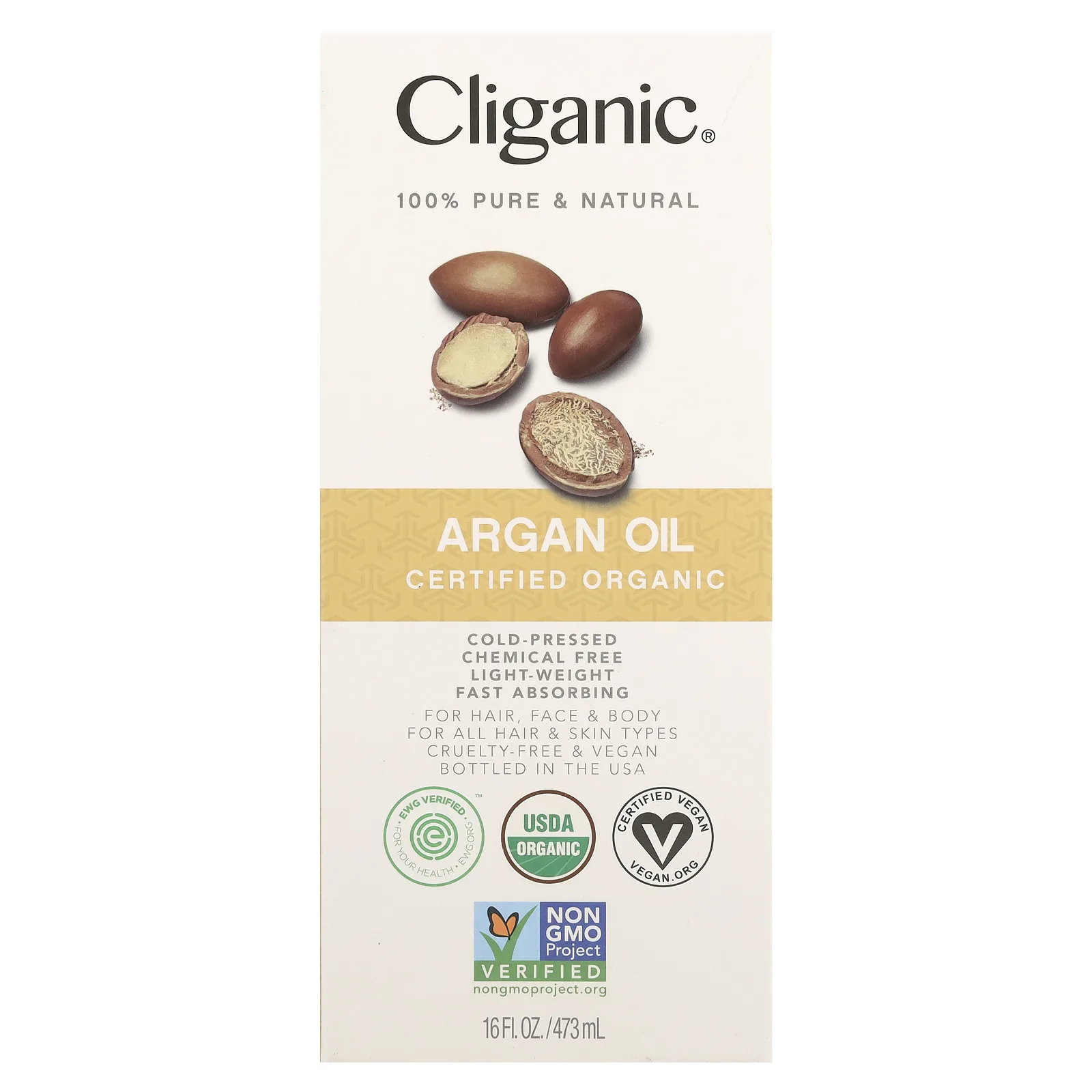 Cliganic, Органическое аргановое масло, 473 мл (16 жидк. Унций)