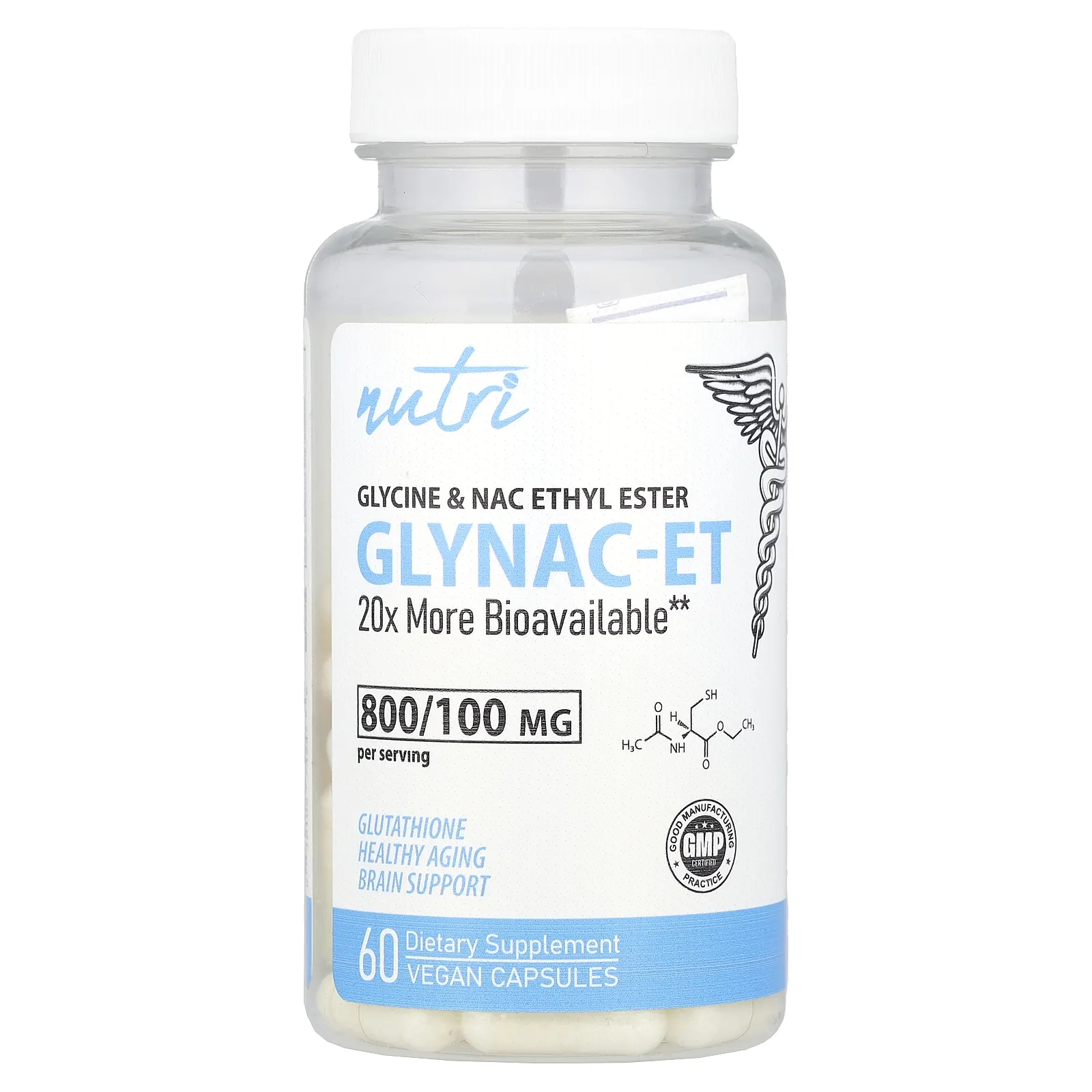 Nutri, Glynac-ET, этиловый эфир глицина и NAC, 60 веганских капсул