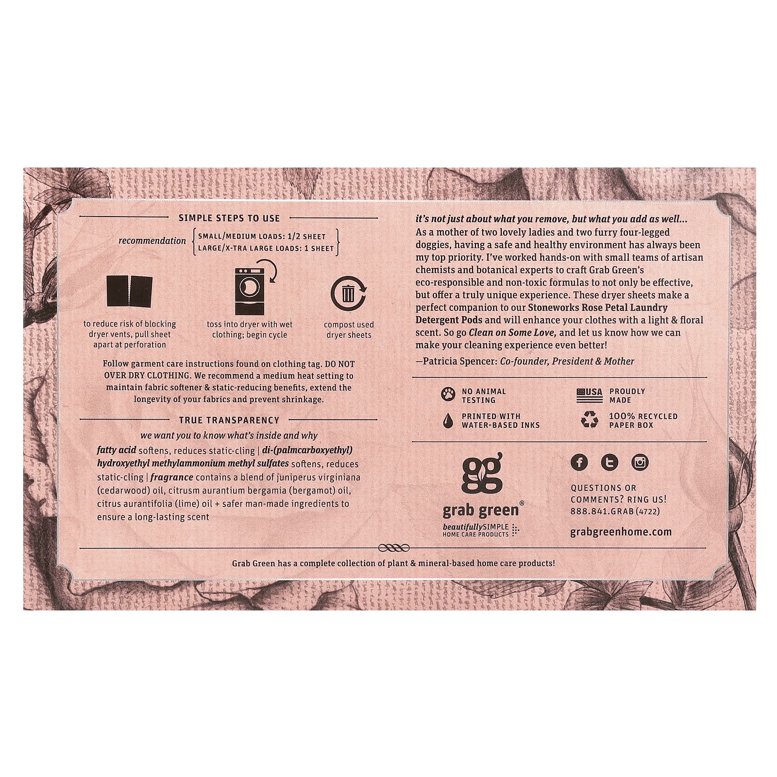 Grab Green, Stoneworks, салфетки для сушки, лепестки роз, 80 компостируемых листов