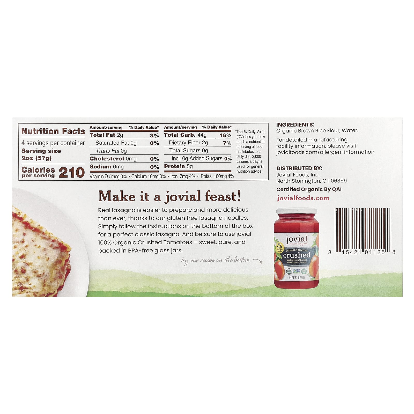 Jovial, Органическая паста из коричневого риса, лазанья, 255 г (9 унций)