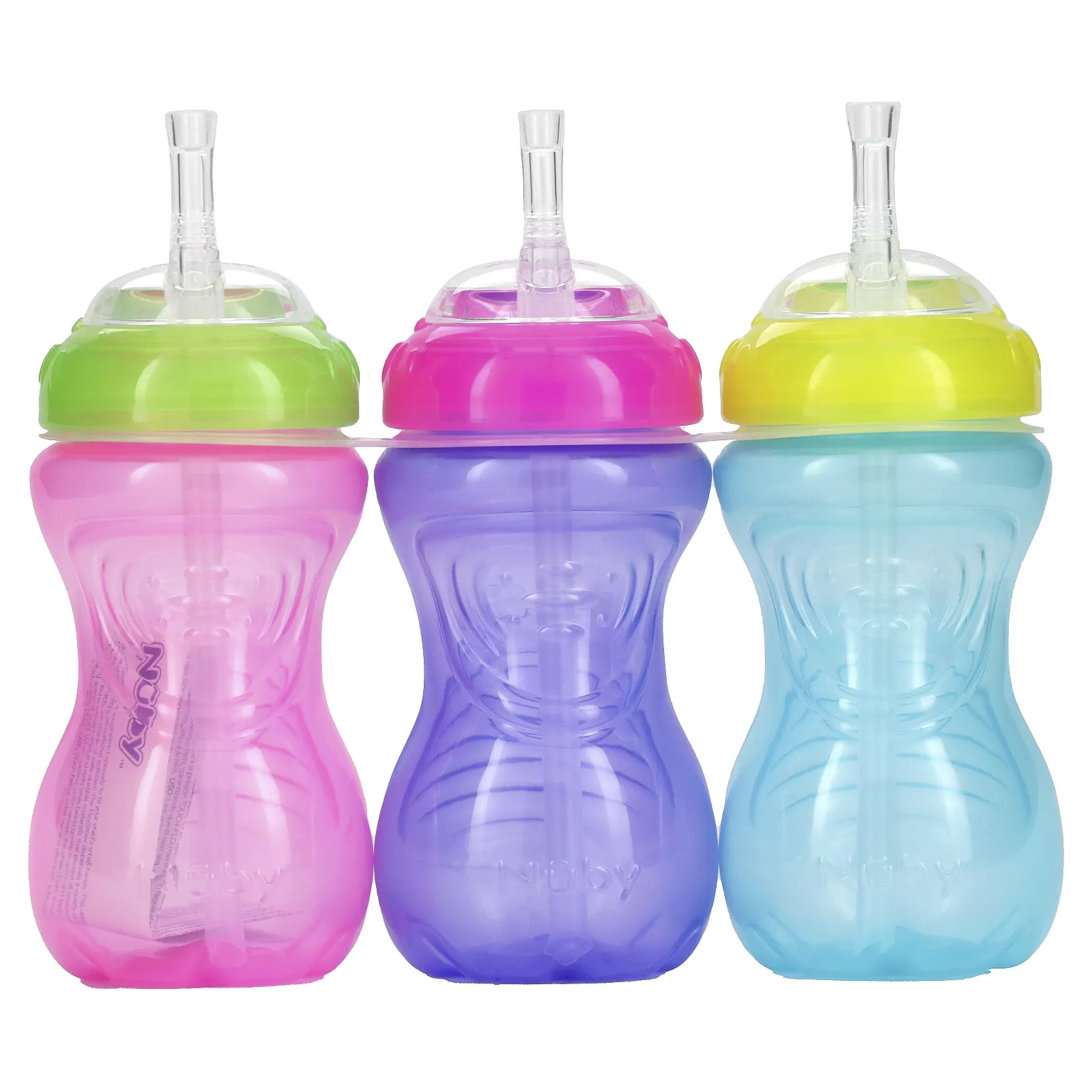Nuby, Clik-it FlexStraw Cup, для детей от 12 месяцев, для девочек, 3 упаковки по 300 мл (10 унций)
