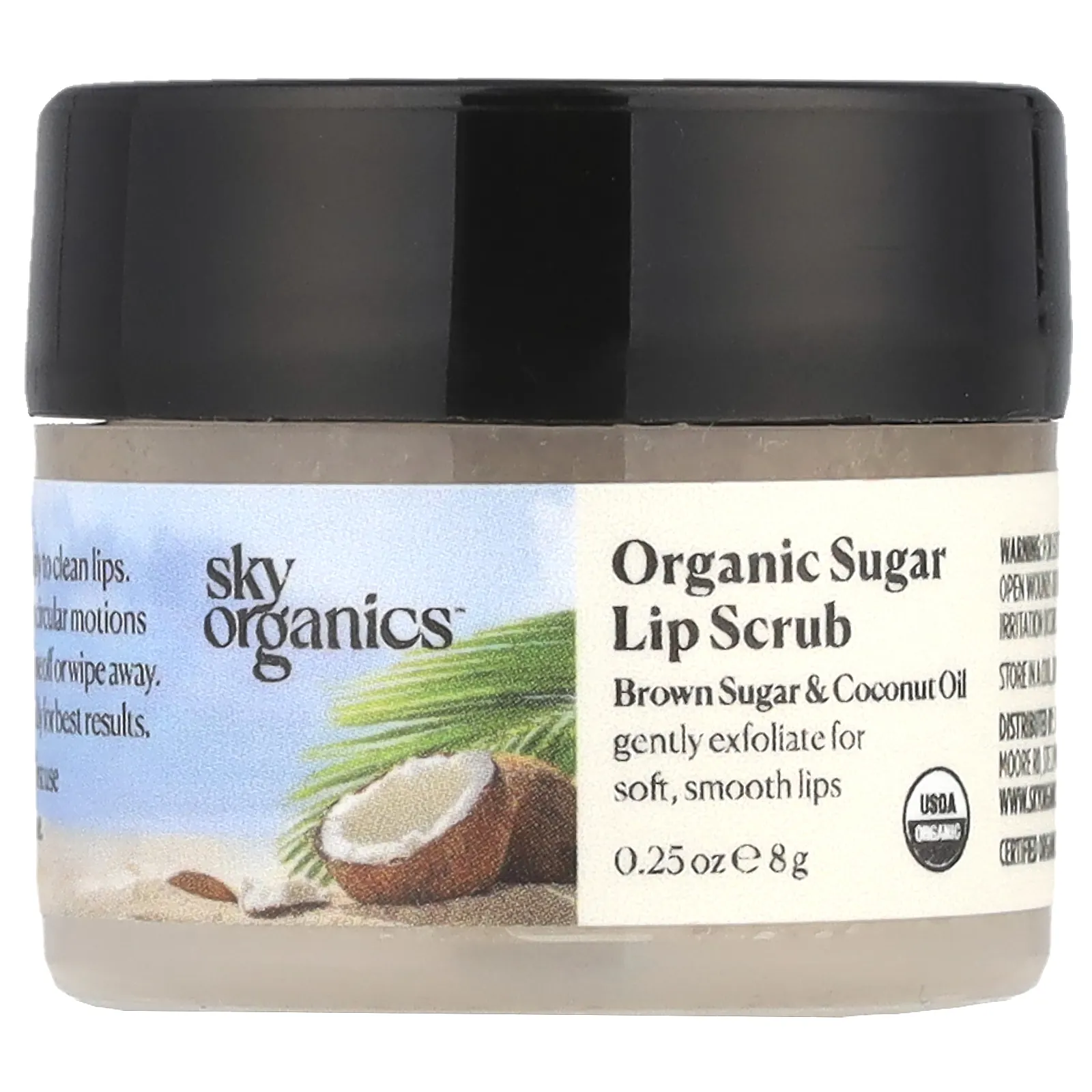Sky Organics, Скраб для губ с органическим сахаром, коричневый сахар и кокосовое масло, 8 г (0,25 унции)
