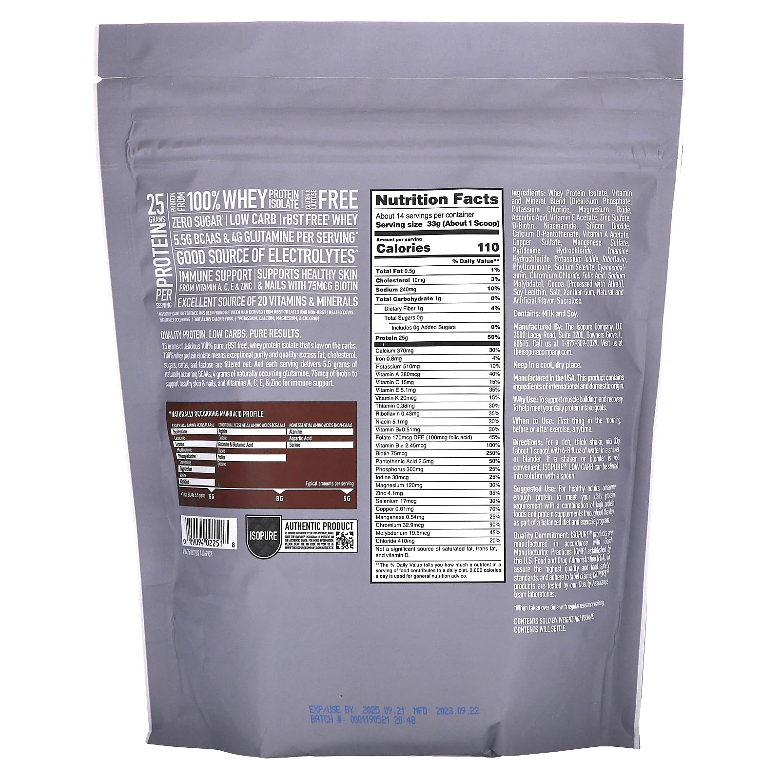 Isopure, Протеиновый порошок с низким содержанием углеводов, голландский шоколад, 1 фунт (454 г)