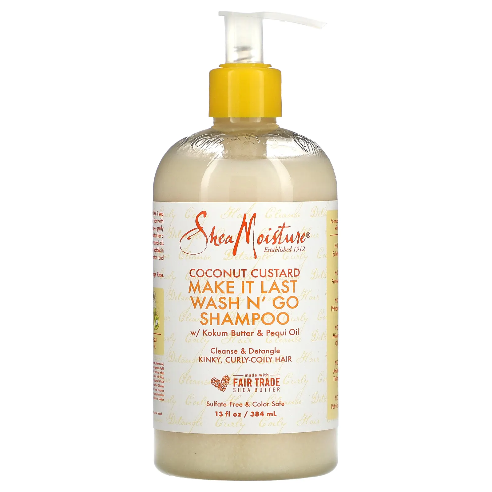 SheaMoisture, Make It Last Wash N 'Go, шампунь, кокосовый крем, с маслом кокум и маслом пекуи, 384 мл (13 жидк. Унций)