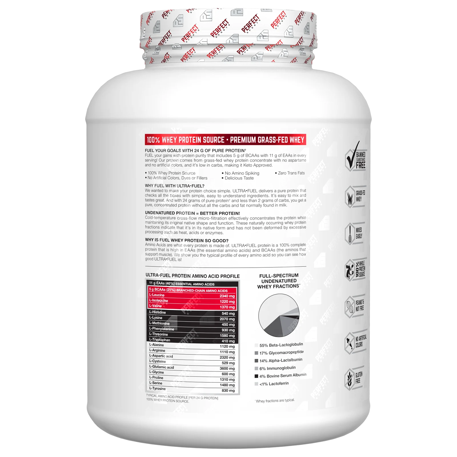 Perfect Sports, Ultra Fuel, сывороточный протеин травяного откорма, ванильное мороженое, 1,82 кг (4 фунта)