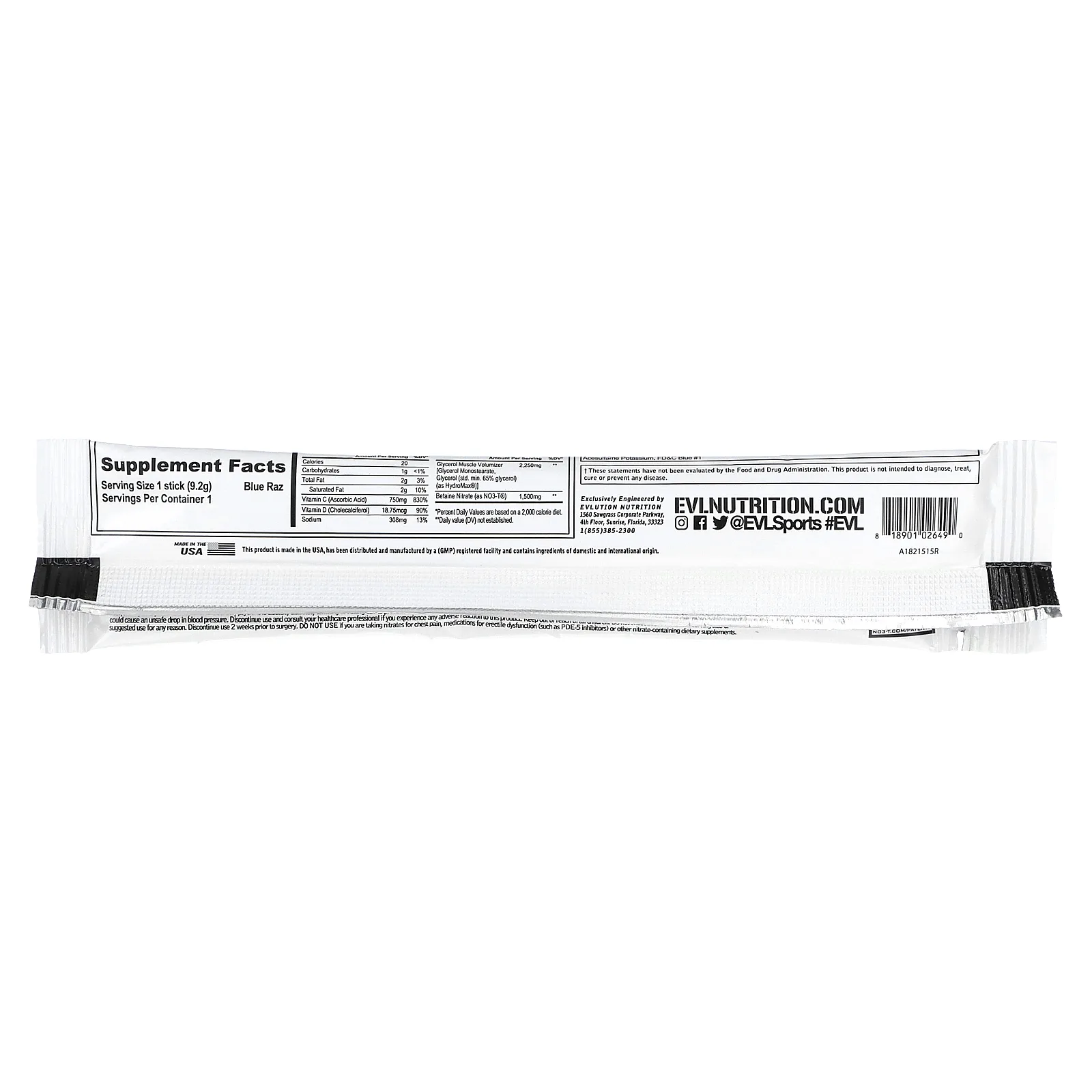 EVLution Nutrition, Pump Mode, Blue Raz, 3 палочки по 9,2 г (0,3 унции)