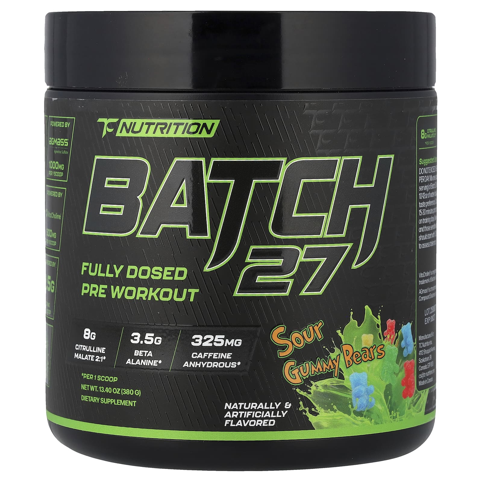 TC Nutrition, Batch 27, предтренировочная добавка, с кислыми жевательными мишками, 380 г (13,4 унции)