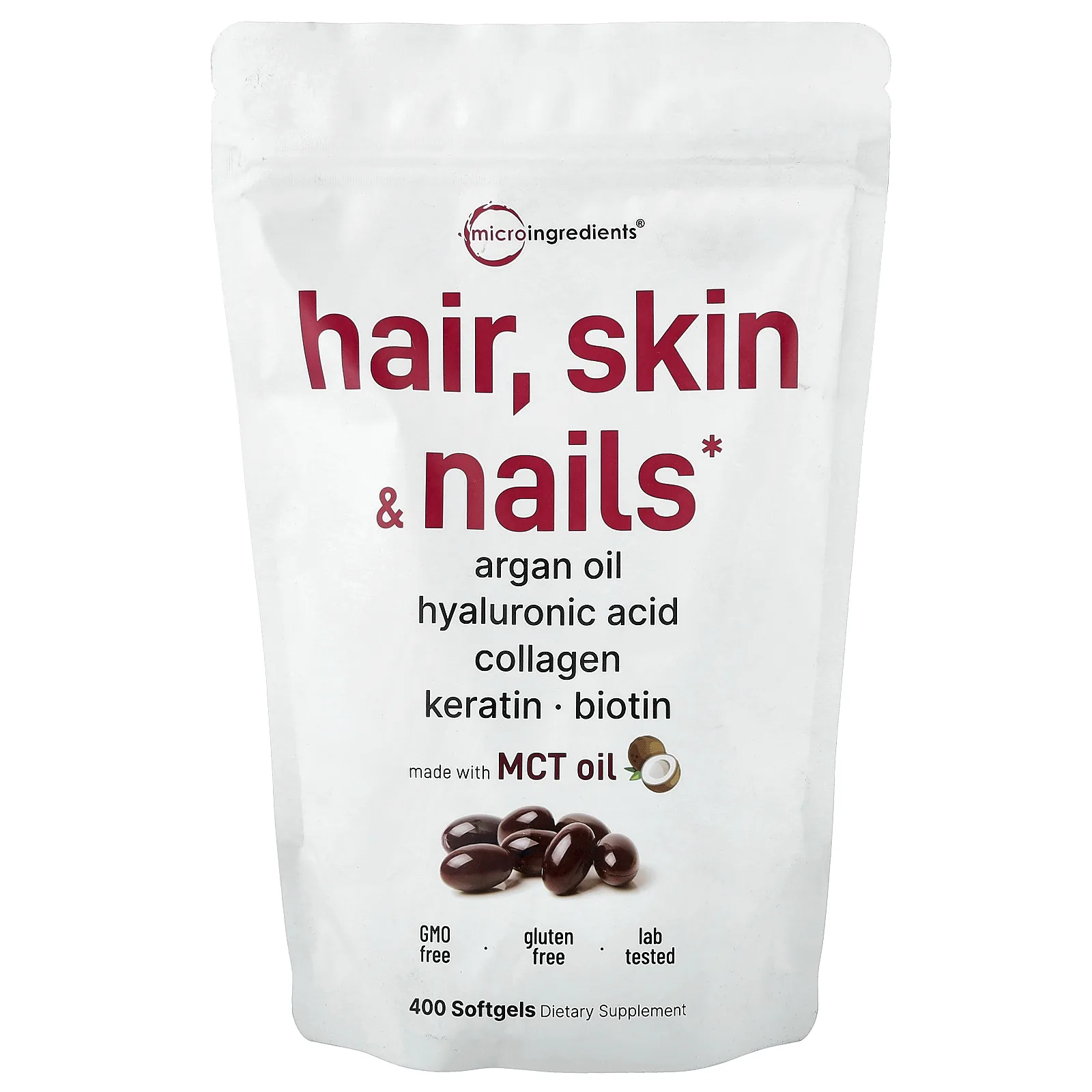 Micro Ingredients, волосы, кожа и ногти, 400 капсул