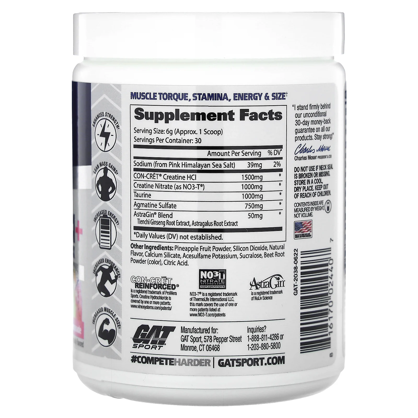 GAT, Sport, матрица для повышенной эффективности тренировок, креатин гидрохлорид+, розовый лимонад, 180 г (6,35 унции)