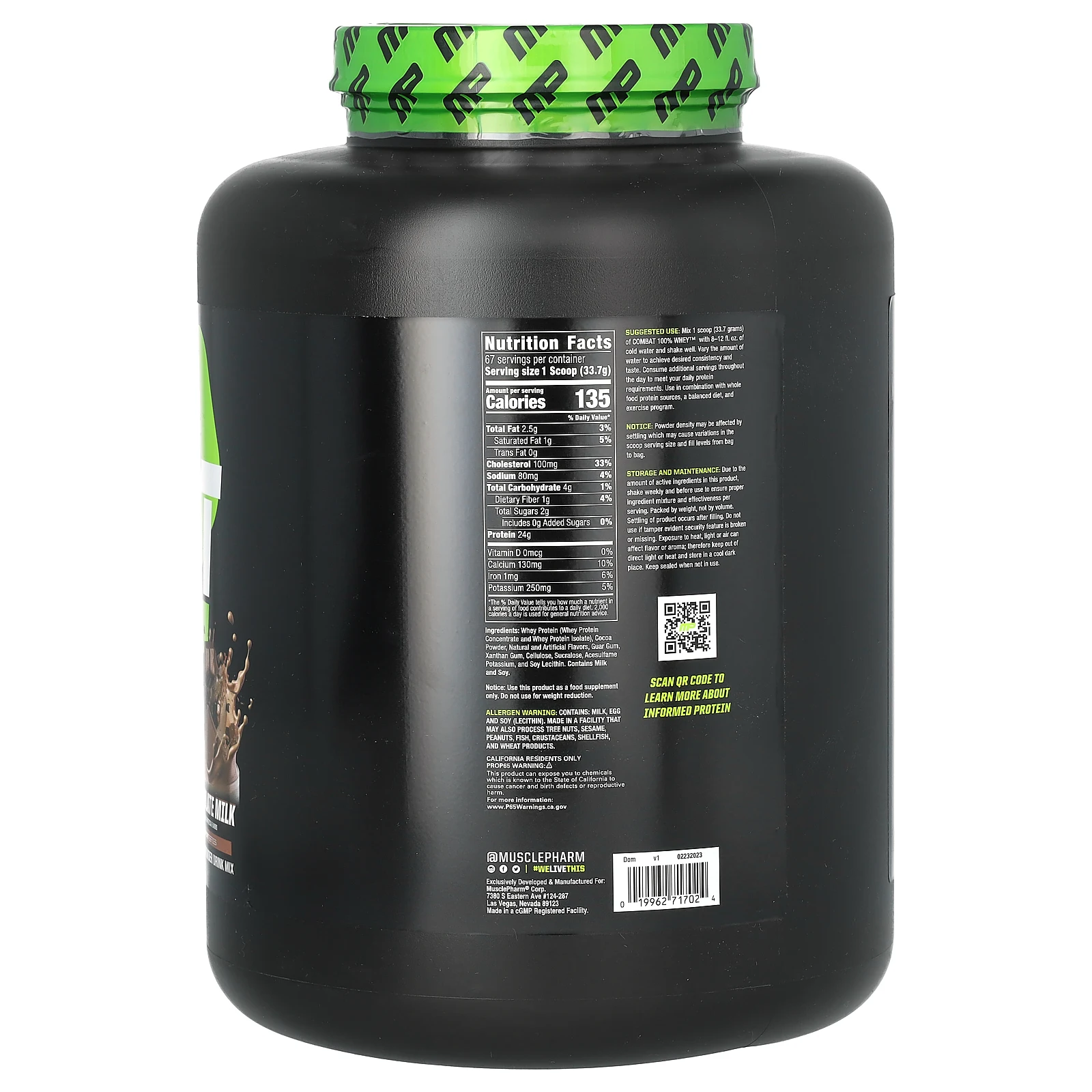 MusclePharm, Combat, 100% сывороточный протеин, со вкусом шоколадного молока, 2,24 кг (5 фунтов)