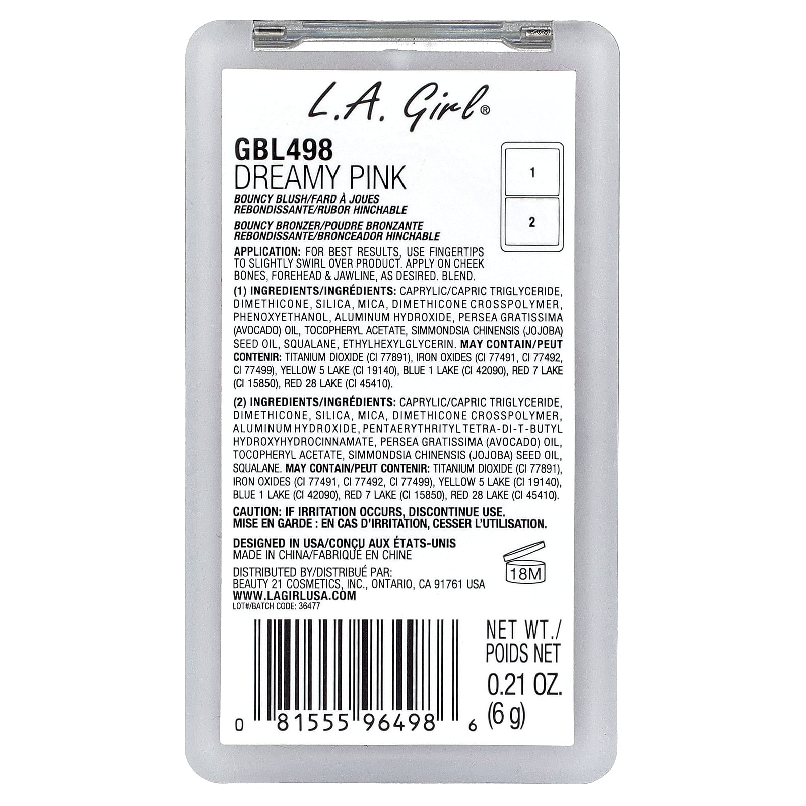 L.A. Girl, On Облако Nine, упругие румяна и бронзер, GBL498 Dreamy Pink, 6 г (0,21 унции)